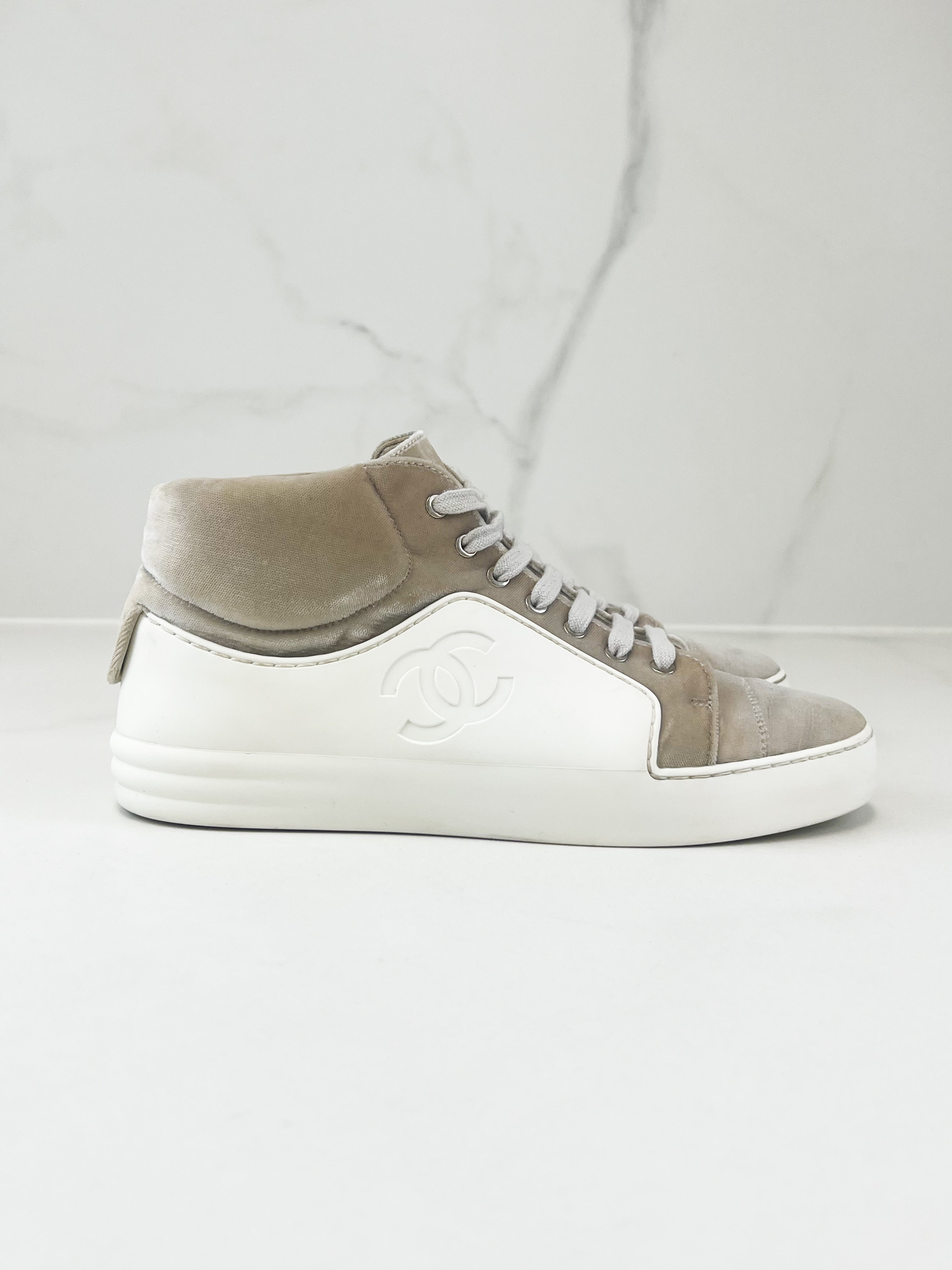 Chanel CC Velvet Leather Sneaker Size 37.5