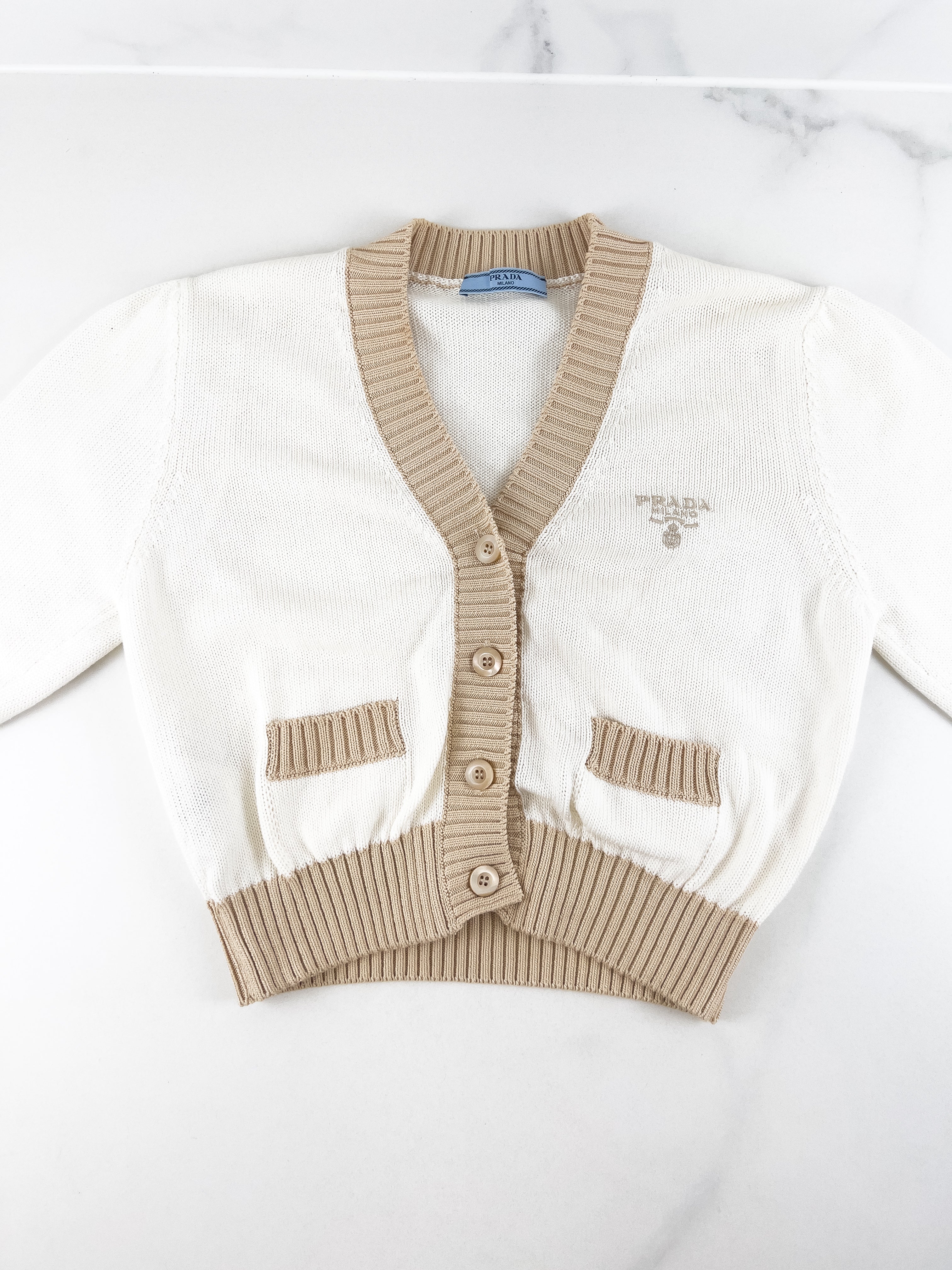 Prada Cropped Cardigan in White and Beige