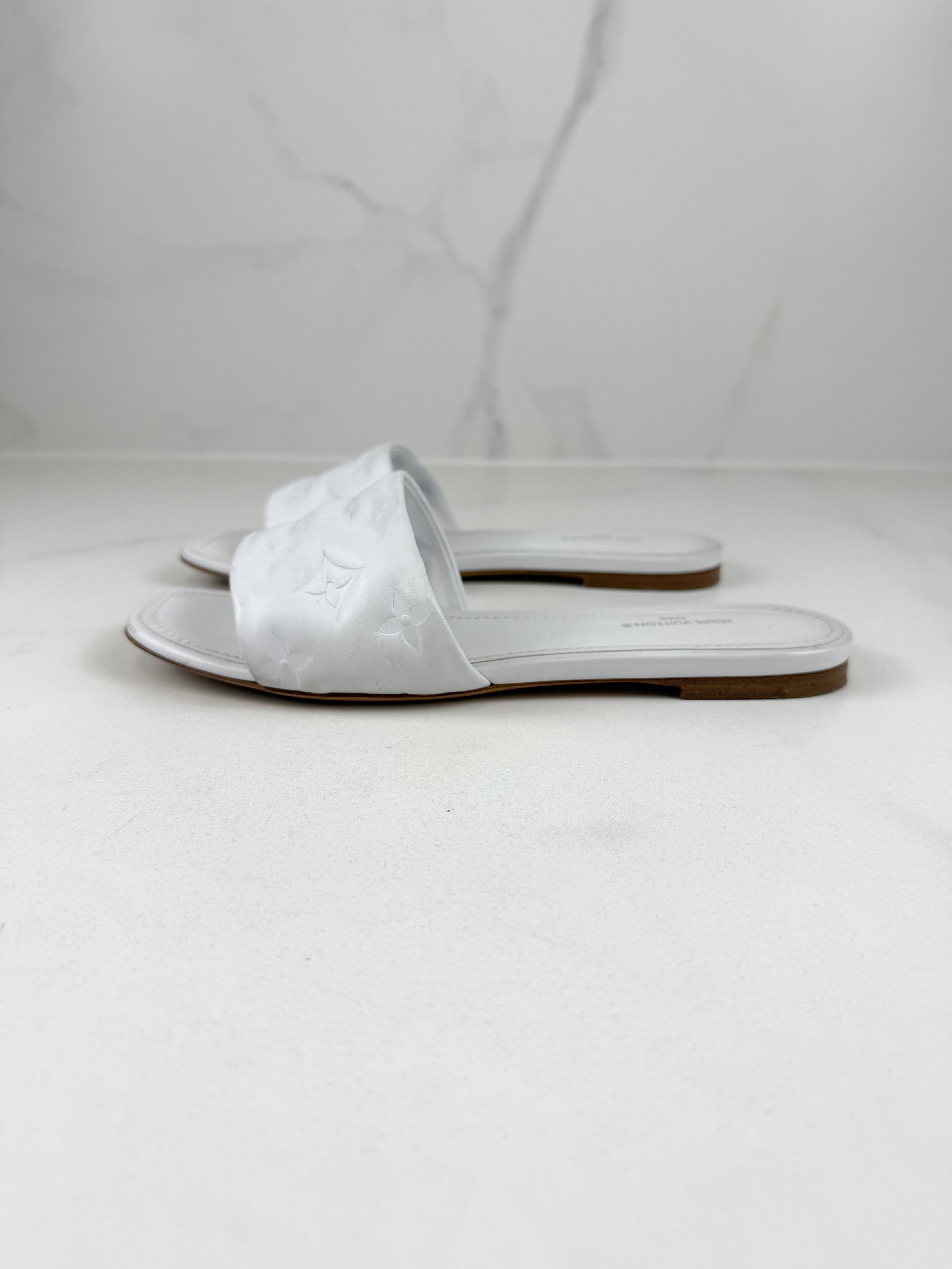 Louis Vuitton White Revival Flat Mule Size 37.5