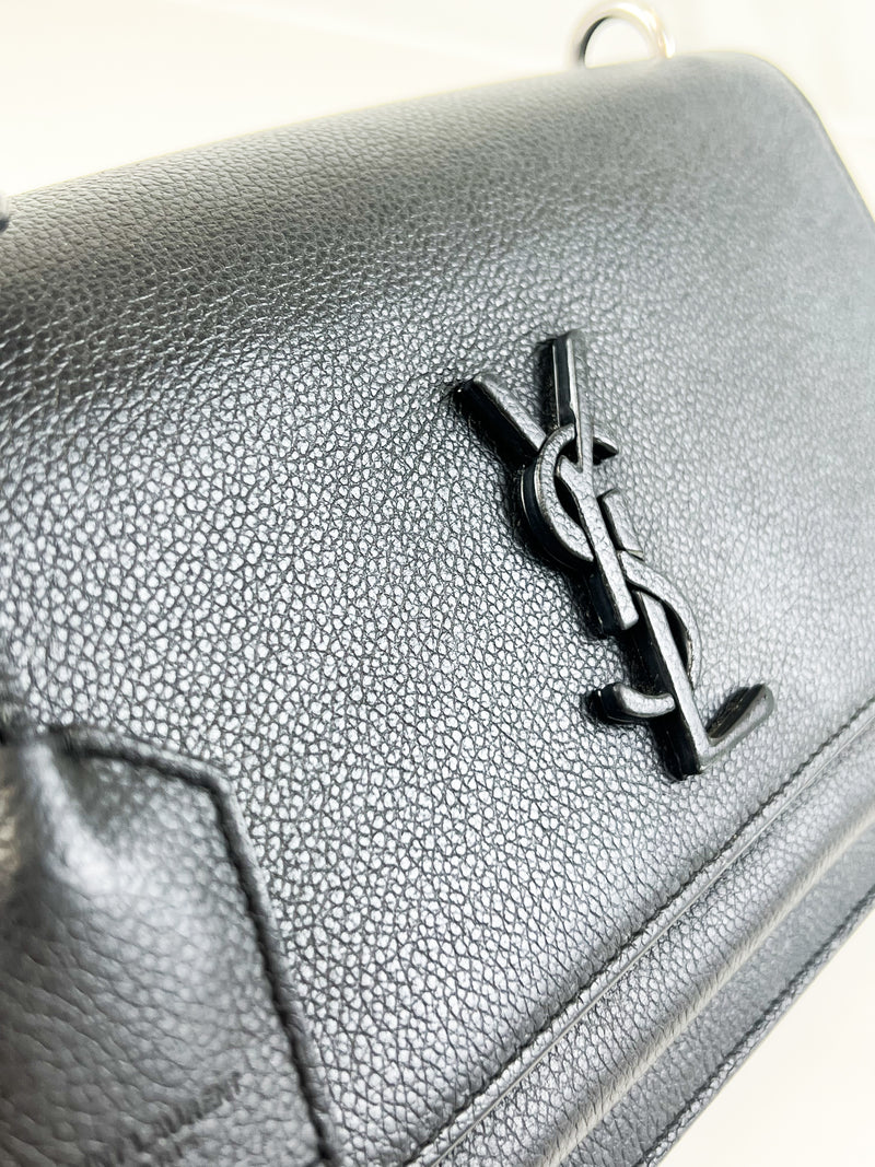 Saint Laurent Black Sunset Grained Shoulder Bag