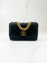Chanel 19 Black Wallet on Chain WOC in Lambskin Leather