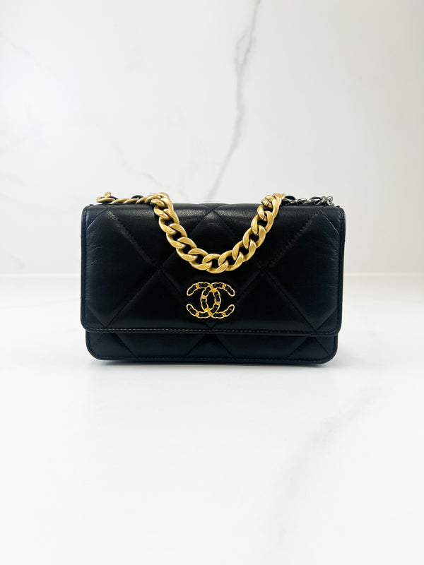 Chanel 19 Black Wallet on Chain WOC in Lambskin Leather