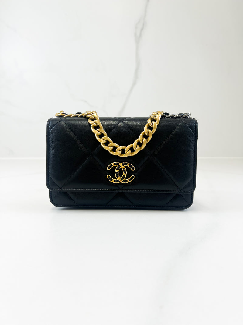 Chanel 19 Black Wallet on Chain WOC in Lambskin Leather