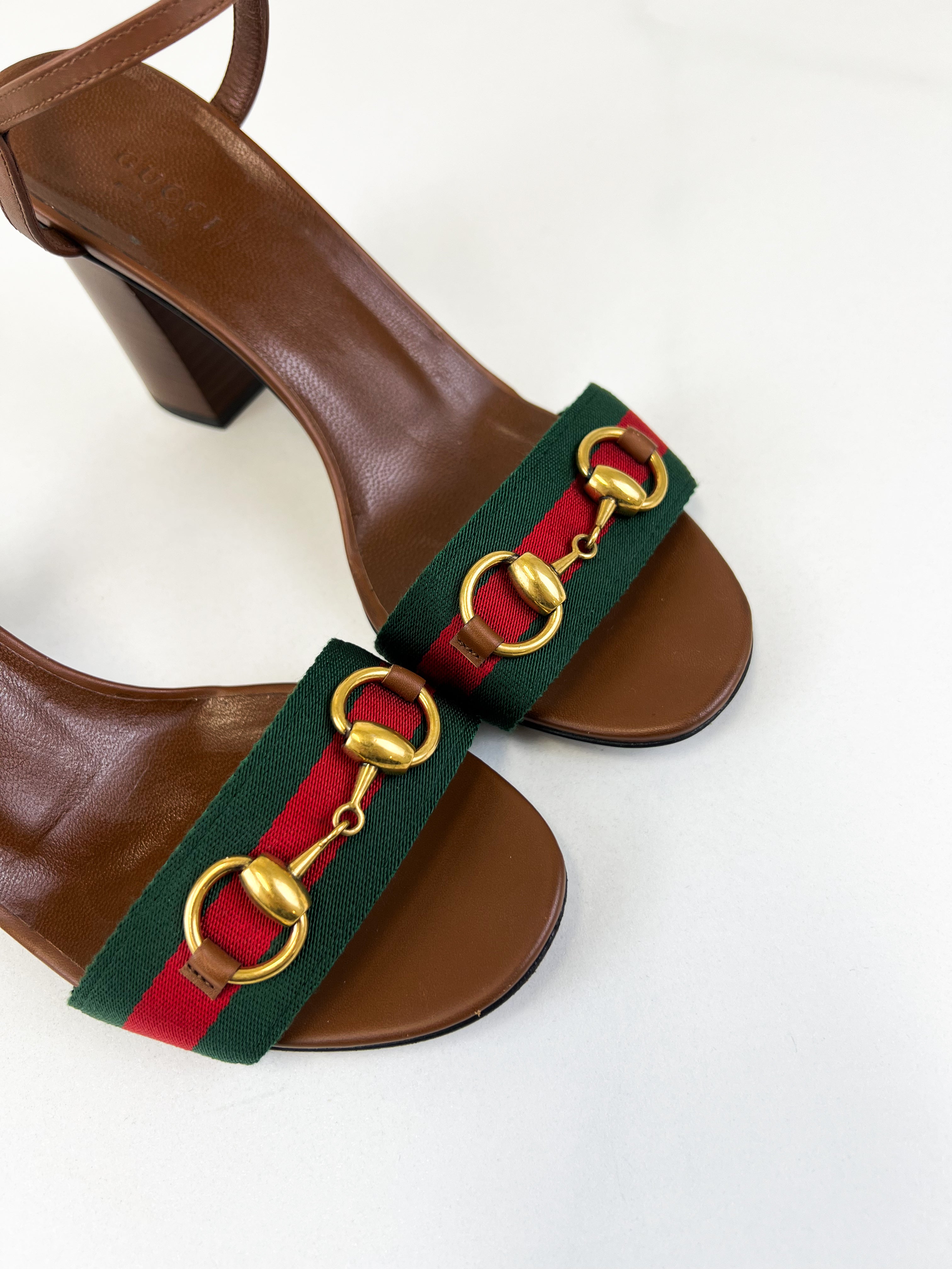 Gucci Horsebit Leather Heel Sandal 90mm Size 37