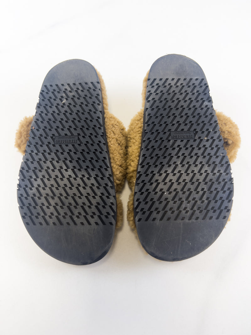 Hermes Chypre Shearling Sandals Size 37