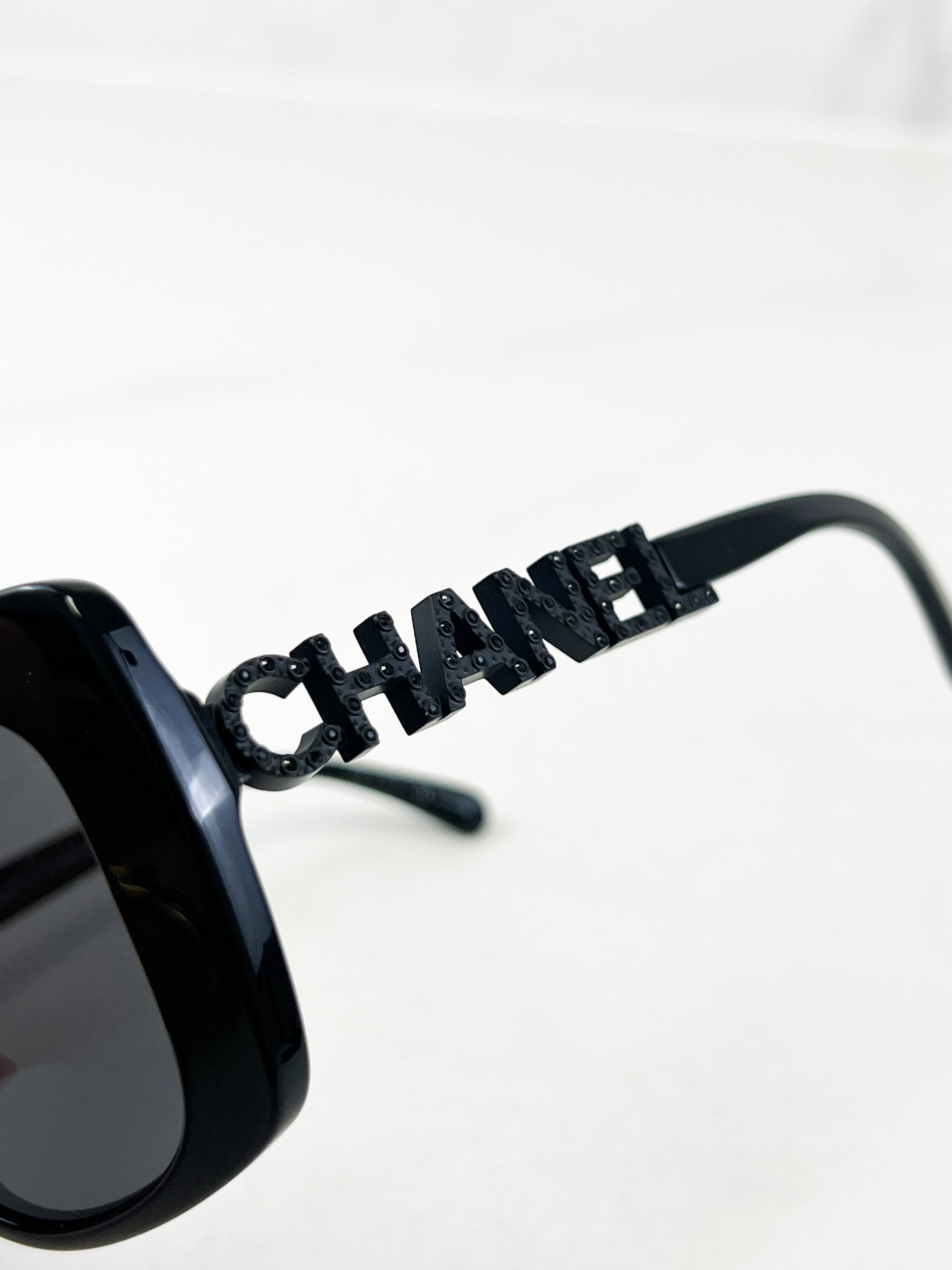 Chanel Black Acetate Logo Sunglasses