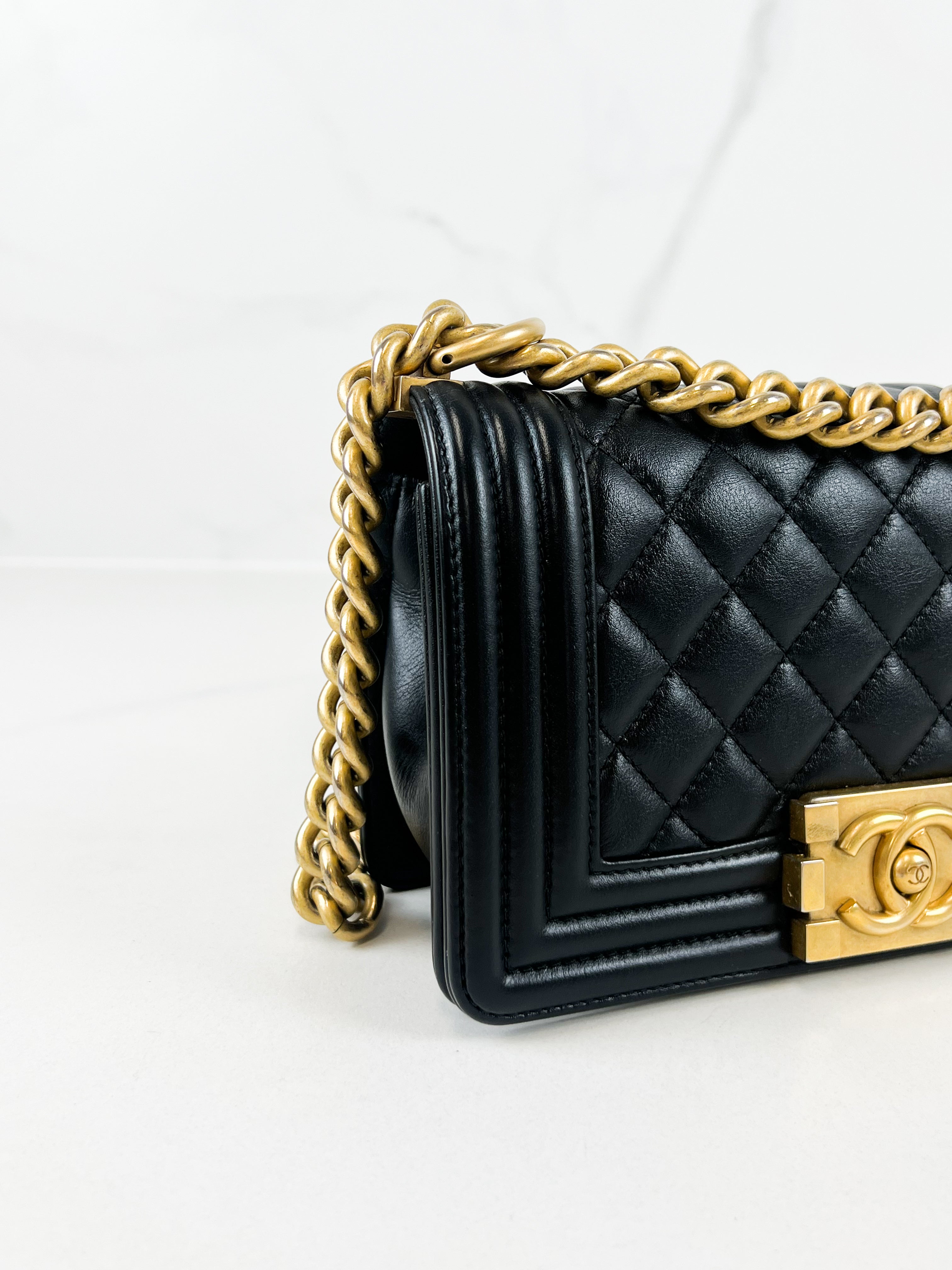 Chanel Small Quilted Calfskin Boy Bag with Gold Hardware