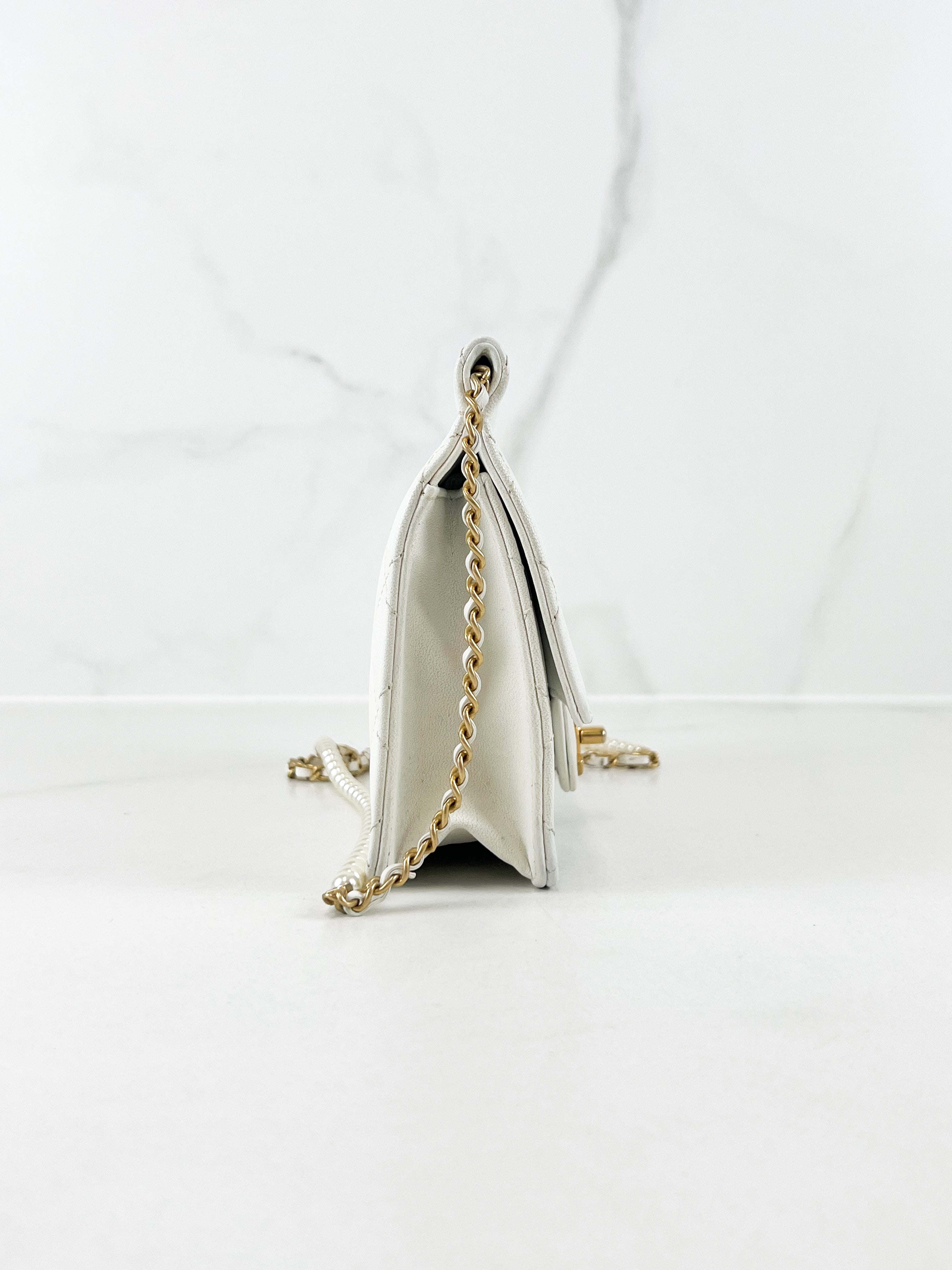 Chanel White Pearl Chain Flap
