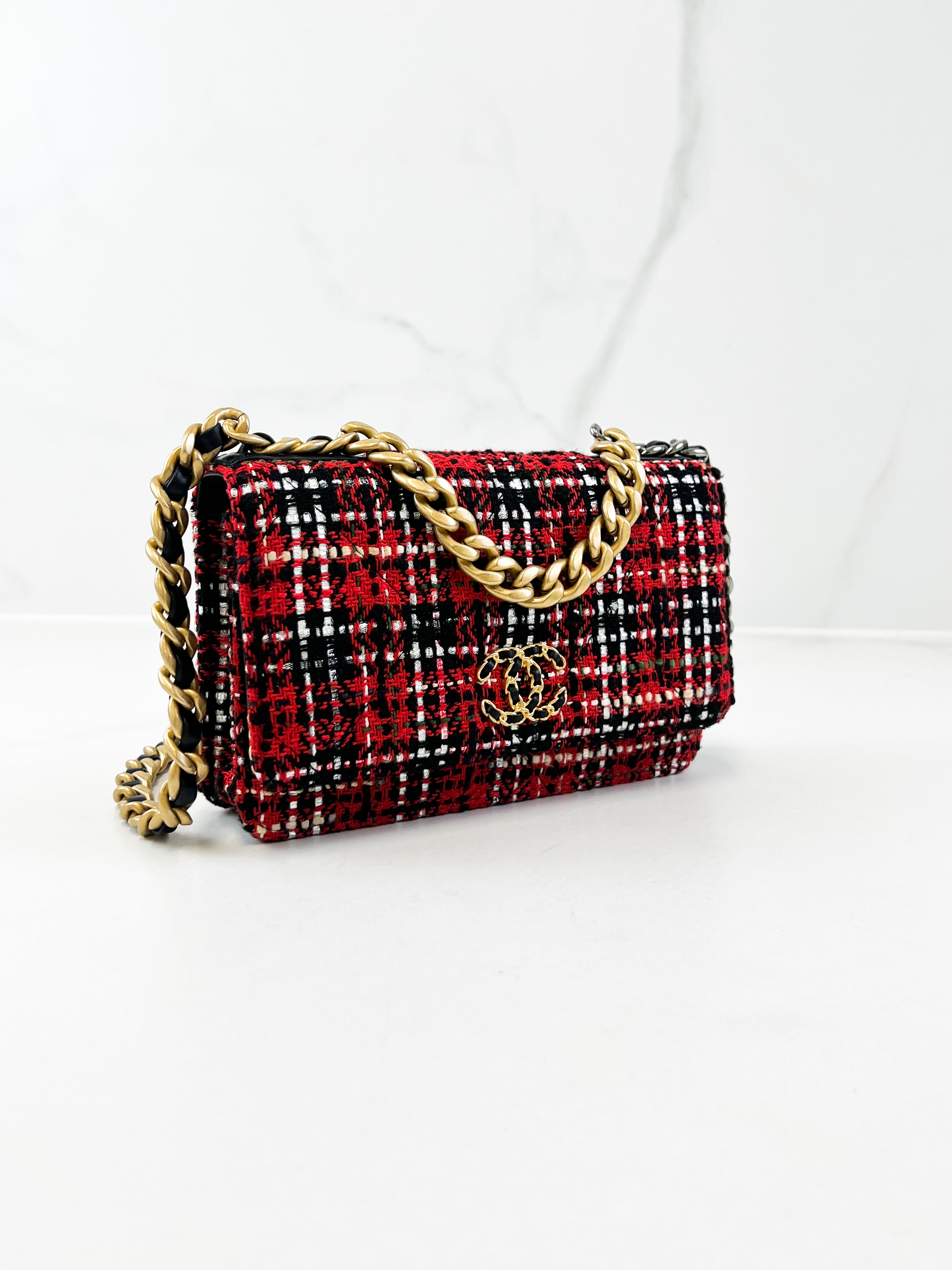 Chanel 19 Wool Tweed & Gold Tone Metal Wallet on Chain