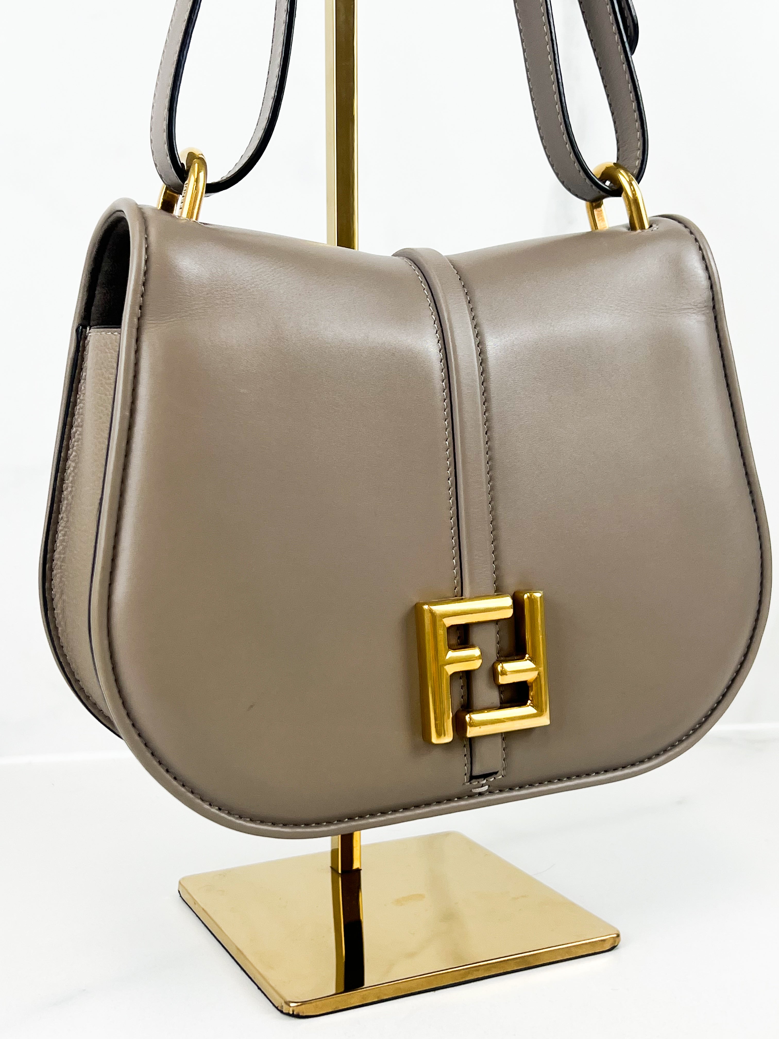 Fendi FF C'mon Leather Crossbody Bag in Taupe with GHW