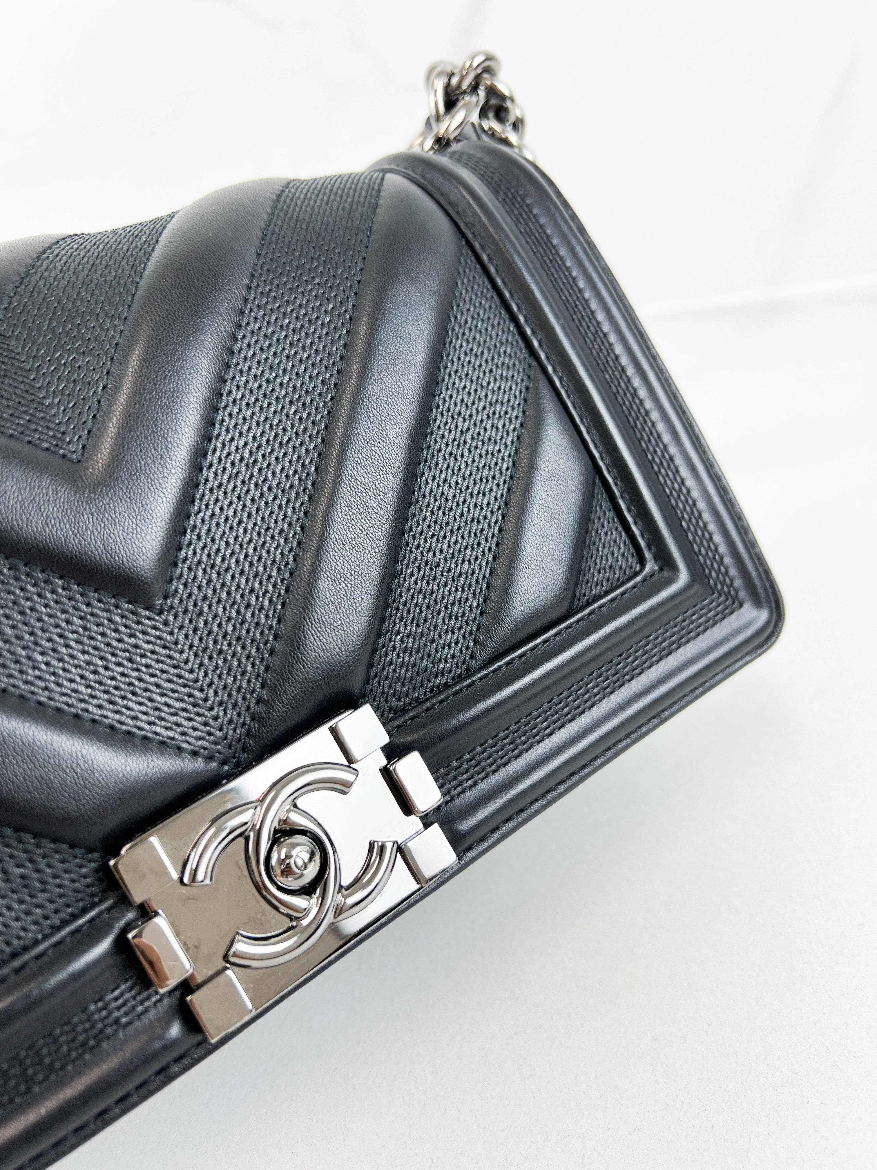 Chanel Old Medium Chevron Boy Bag with SHW