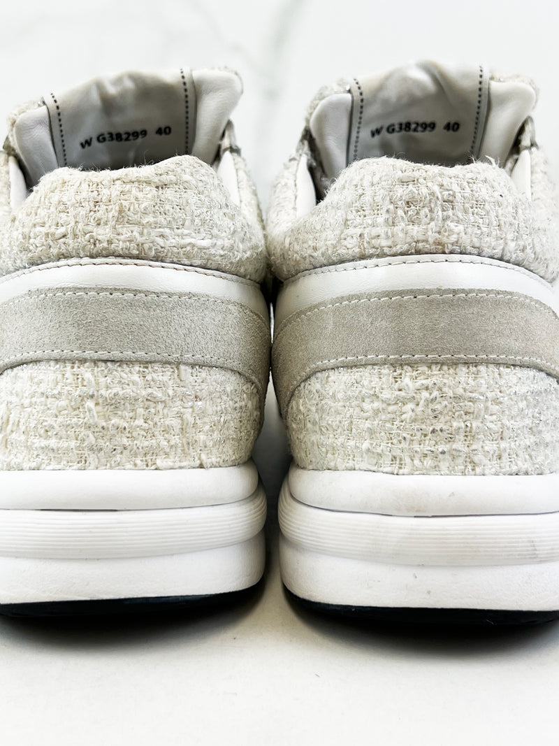 Chanel CC Tweed White/Silver Iridescent Sneaker Size 40