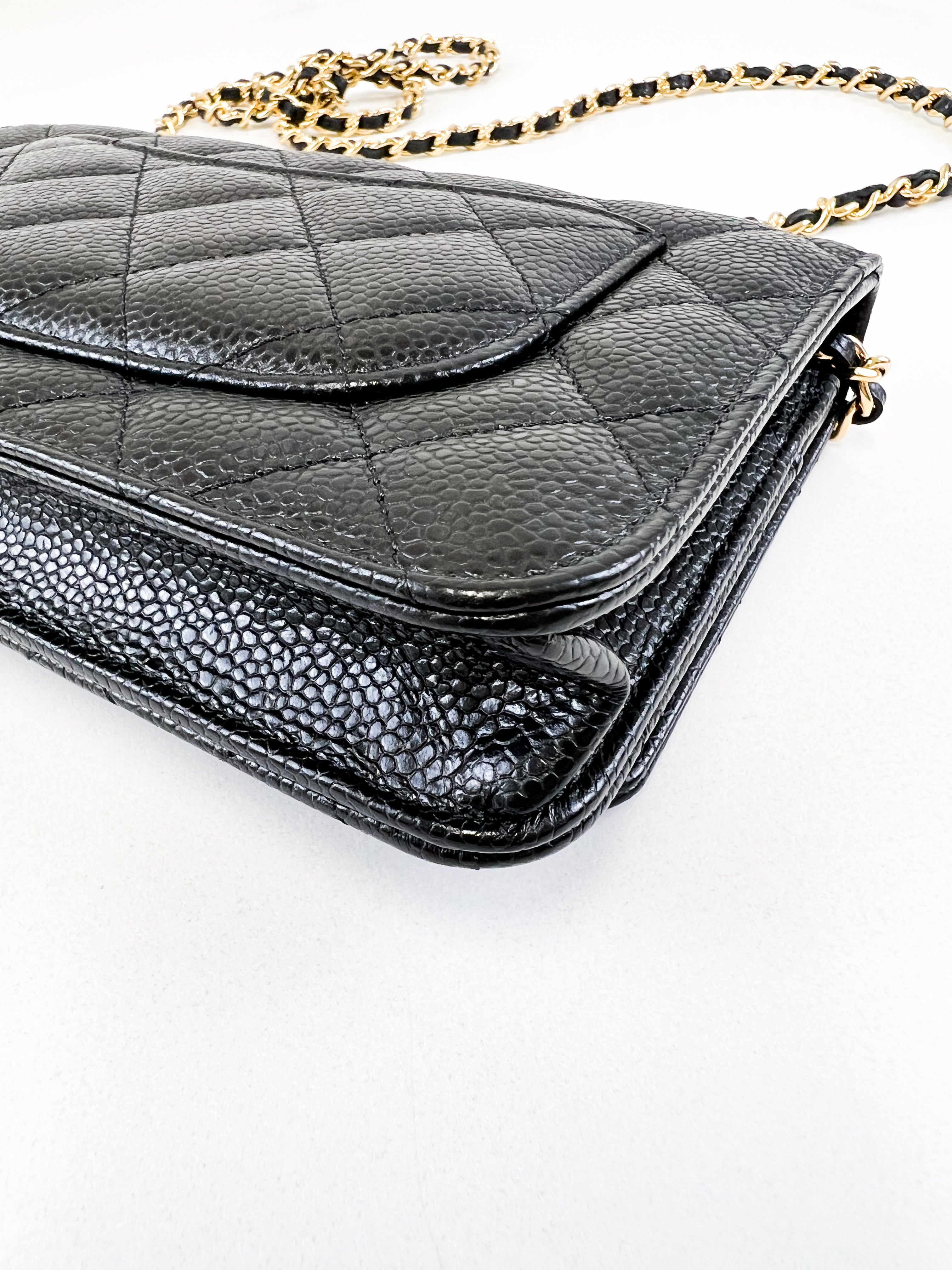 Chanel Black Caviar CC Classic Wallet On Chain GHW