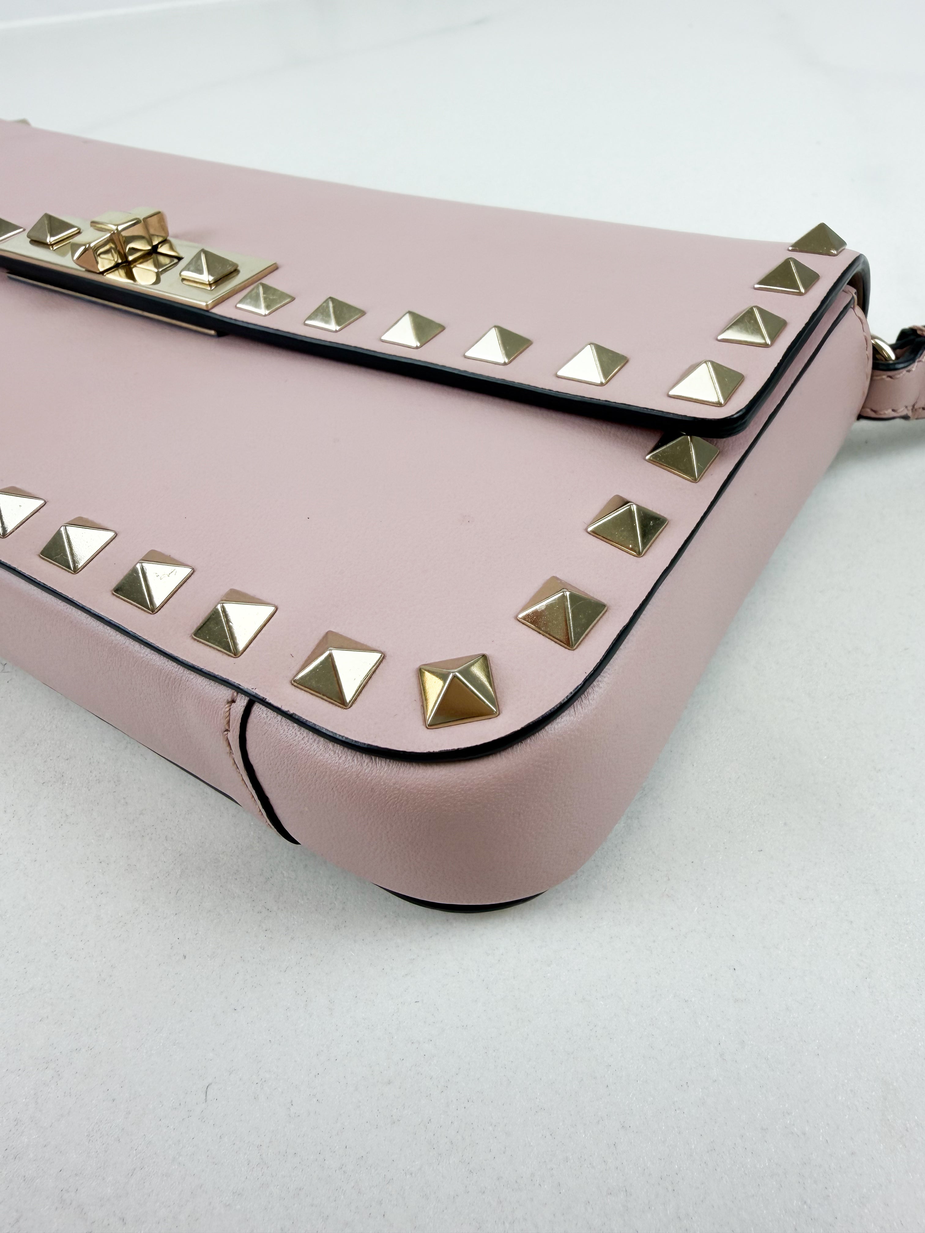 Valentino Garavani Blush Pink Rockstud Leather Clutch