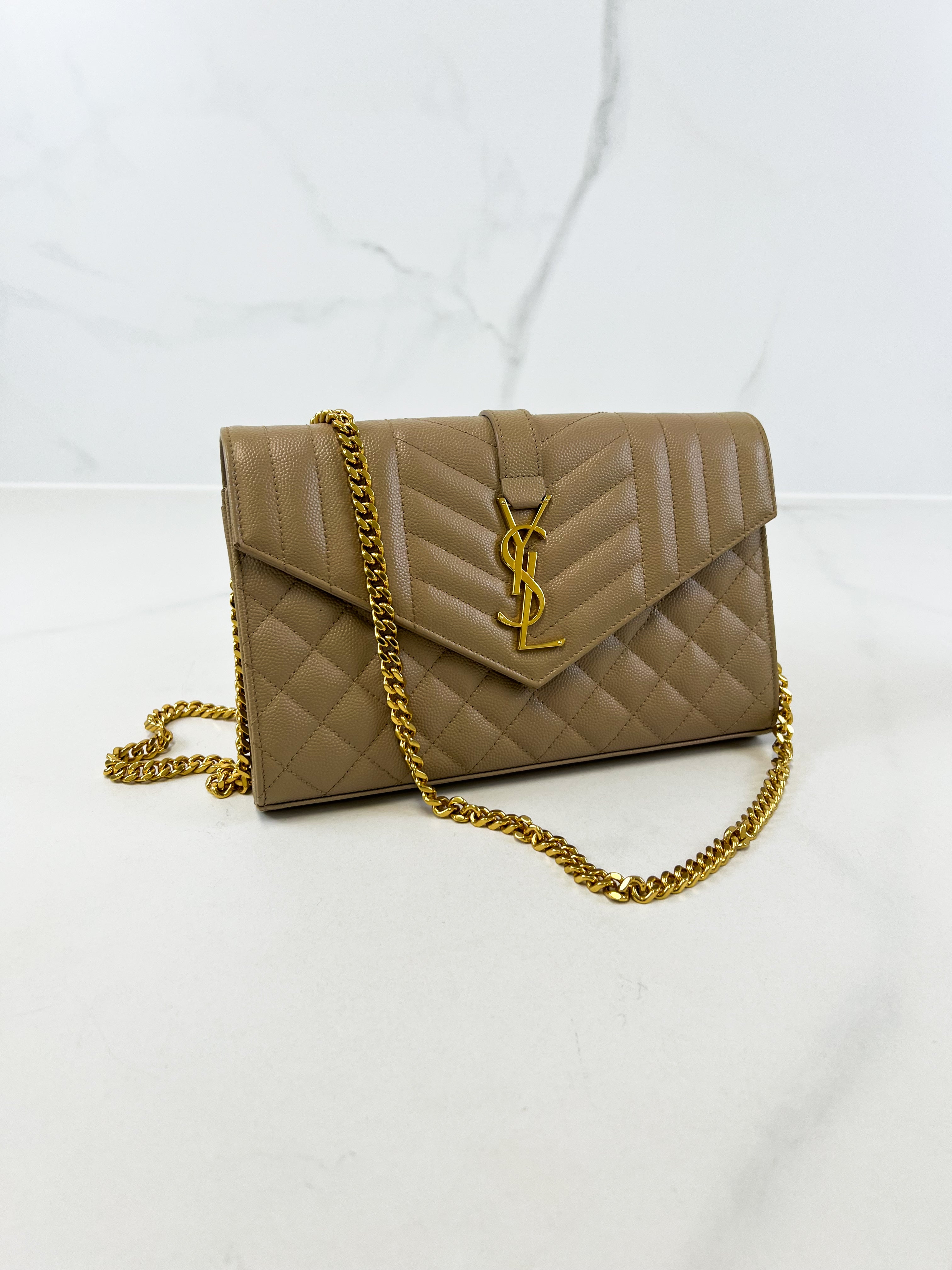 Saint Laurent Nude Envelope Shoulder Bag GHW