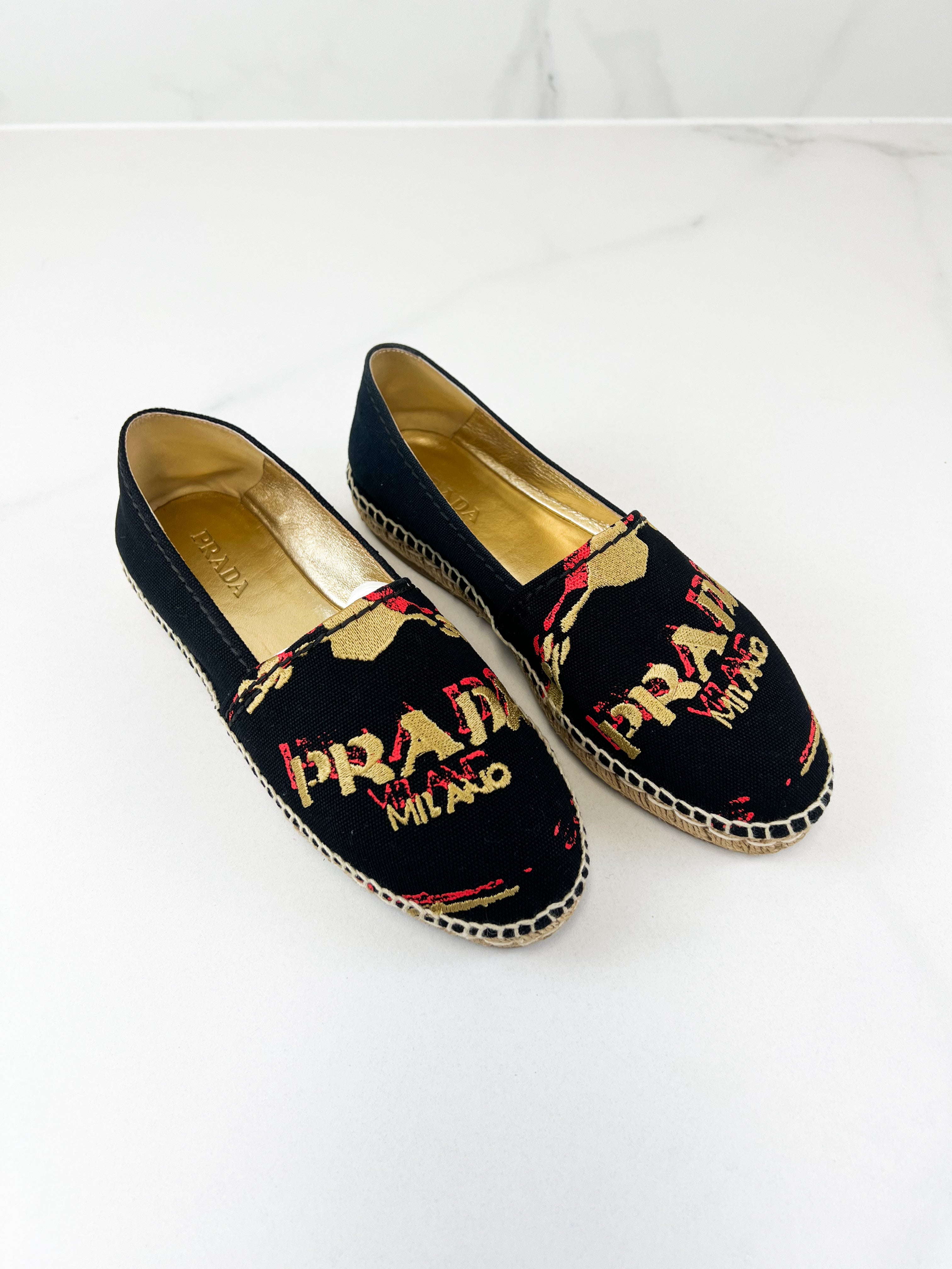 Prada Canvas Printed Logo Espadrilles Size 38