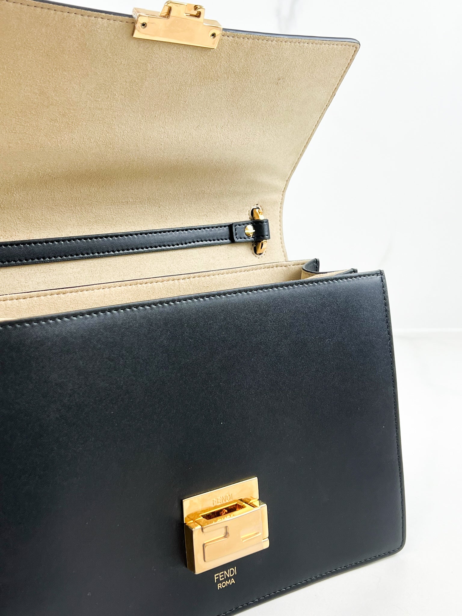 Fendi Kan I Medium Embossed Shoulder Flap Bag