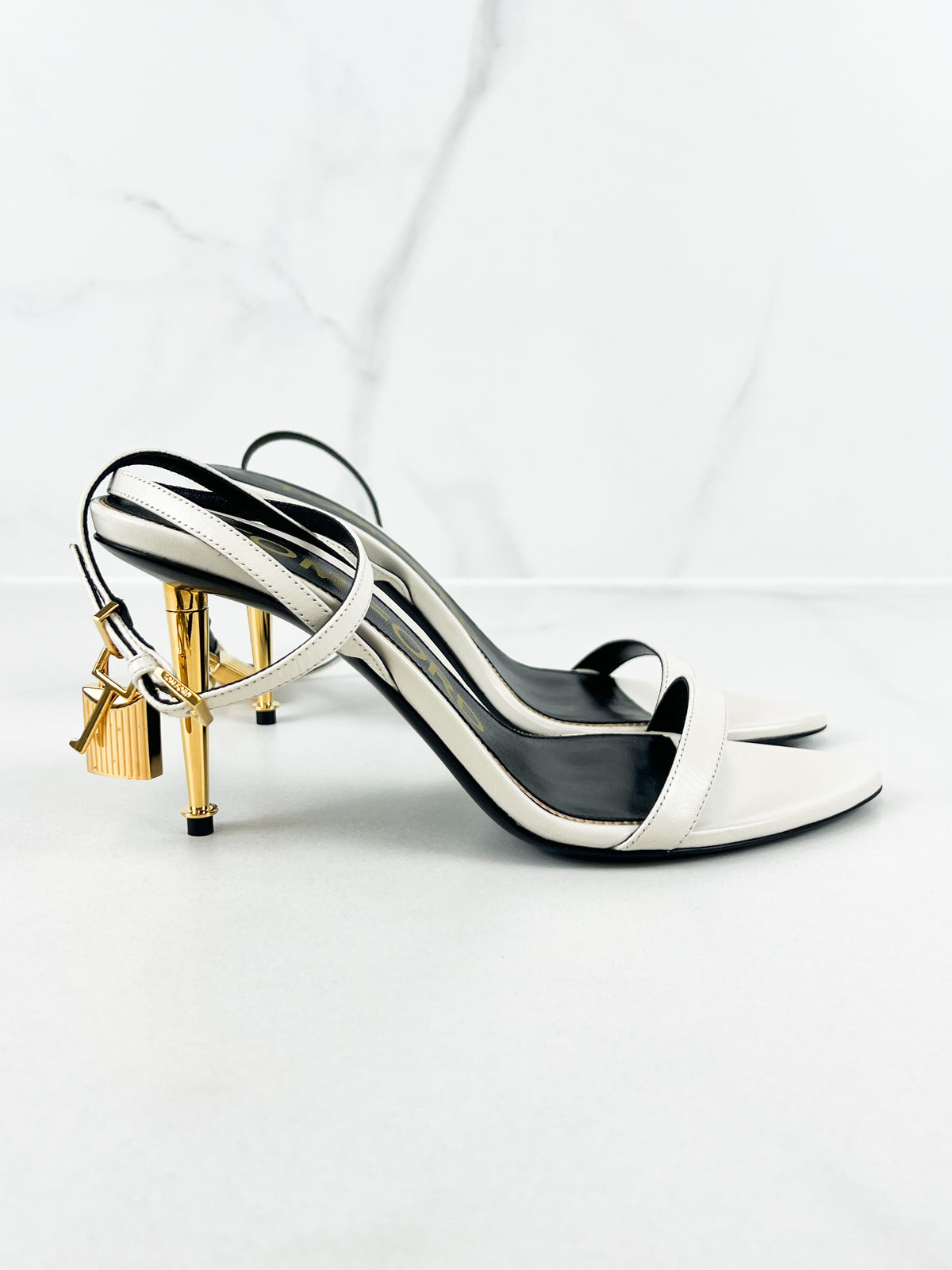 Tom Ford White Padlock Leather Sandal Size 37