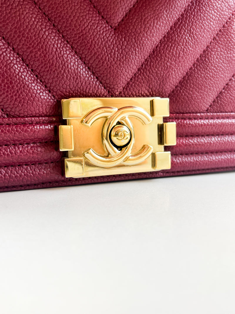 Chanel Small Burgundy Caviar Boy Bag