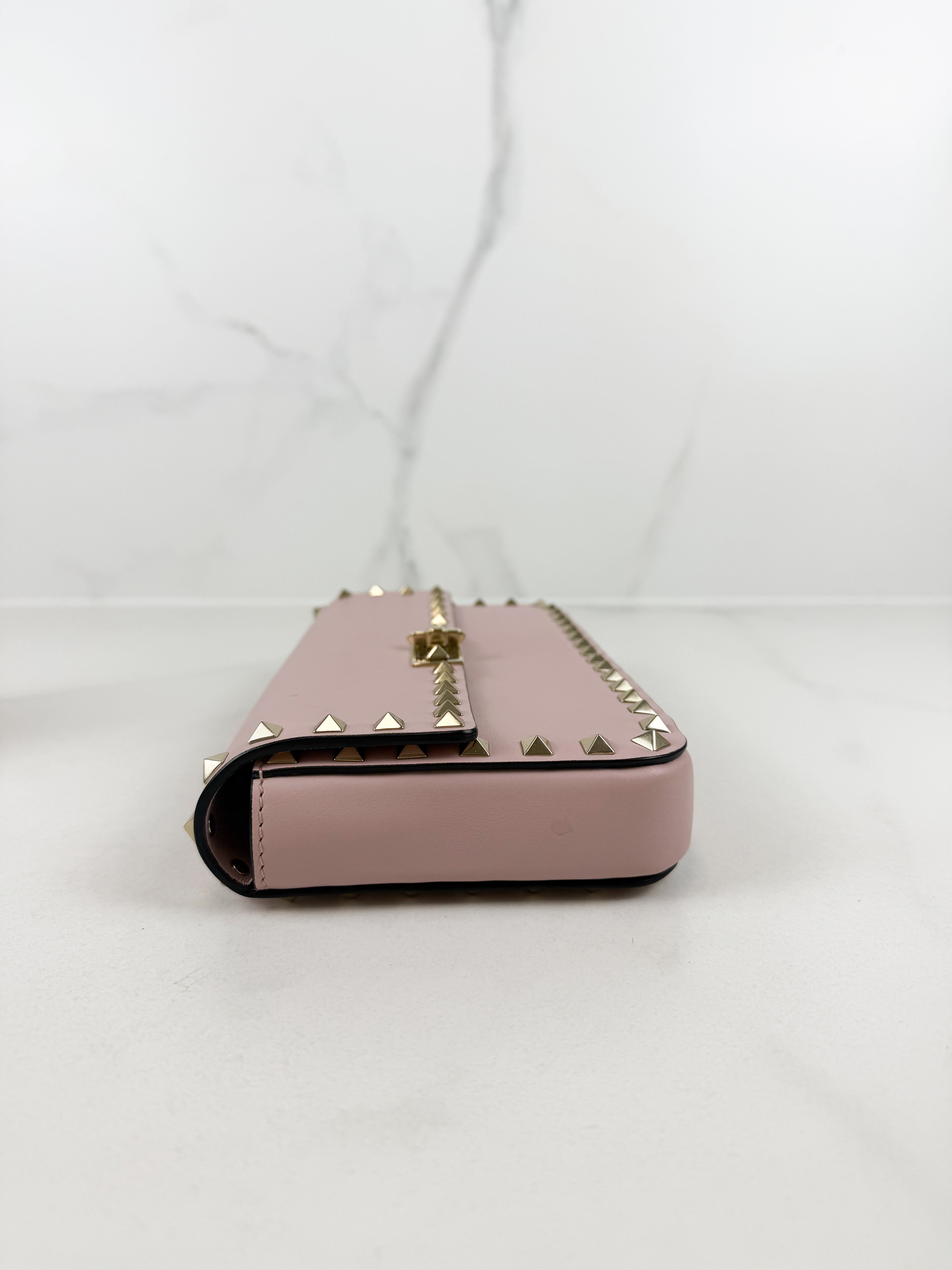 Valentino Garavani Blush Pink Rockstud Leather Clutch