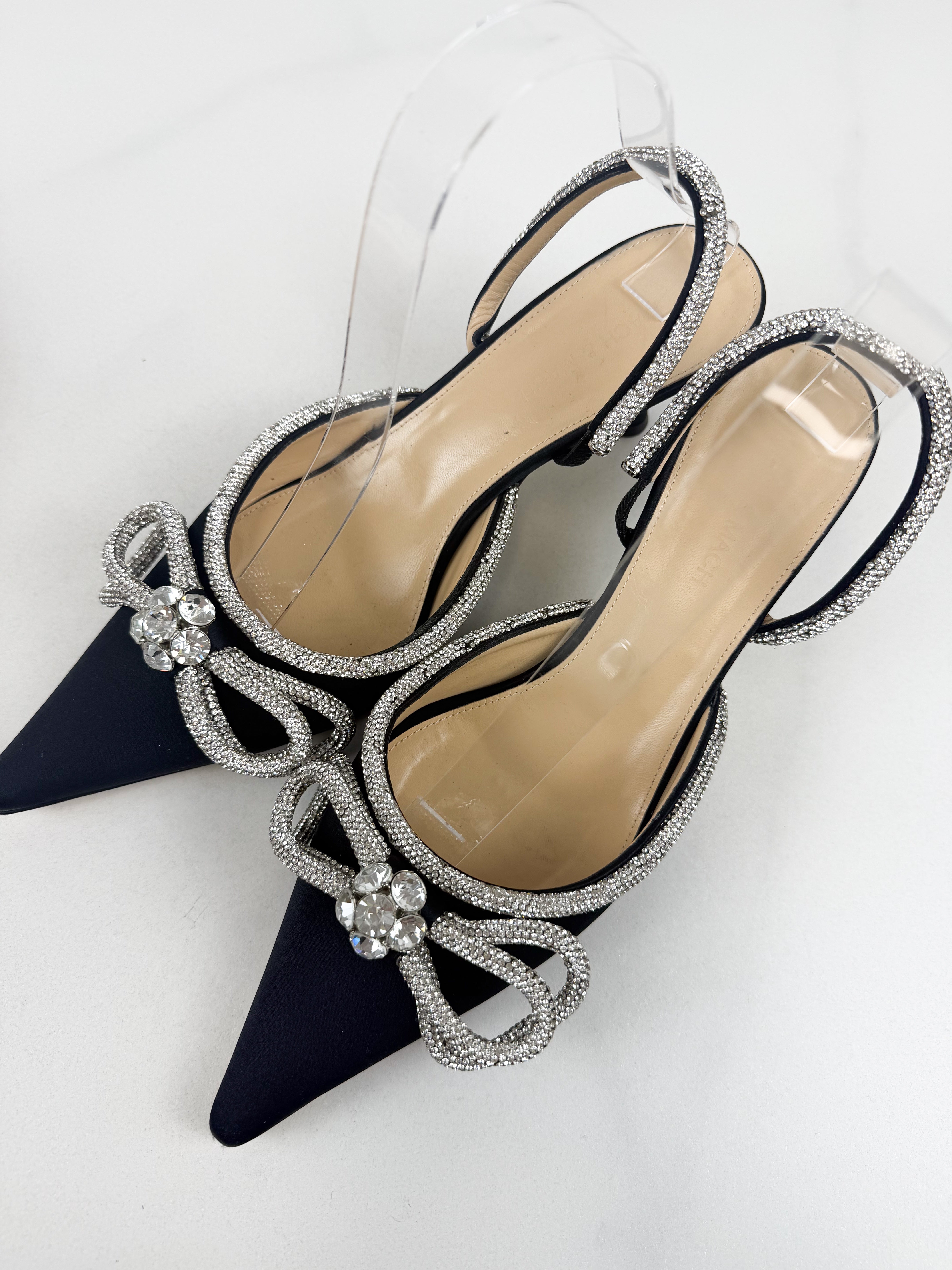 Mach & Mach Double Bow Embellished Crystal Kitten Heel Size 41