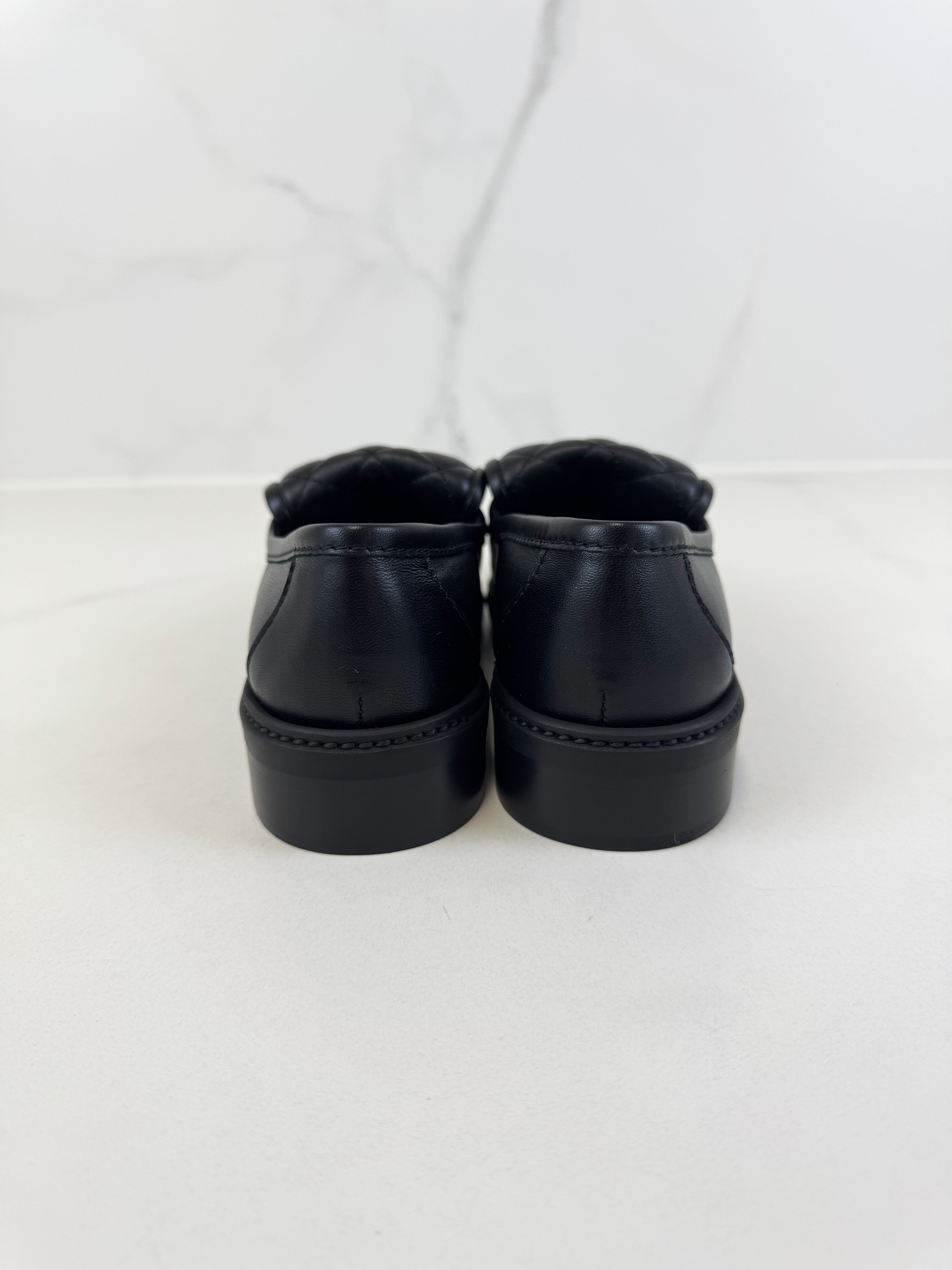 Chanel Black Quilted Turn Lock Loafer Size 37.5