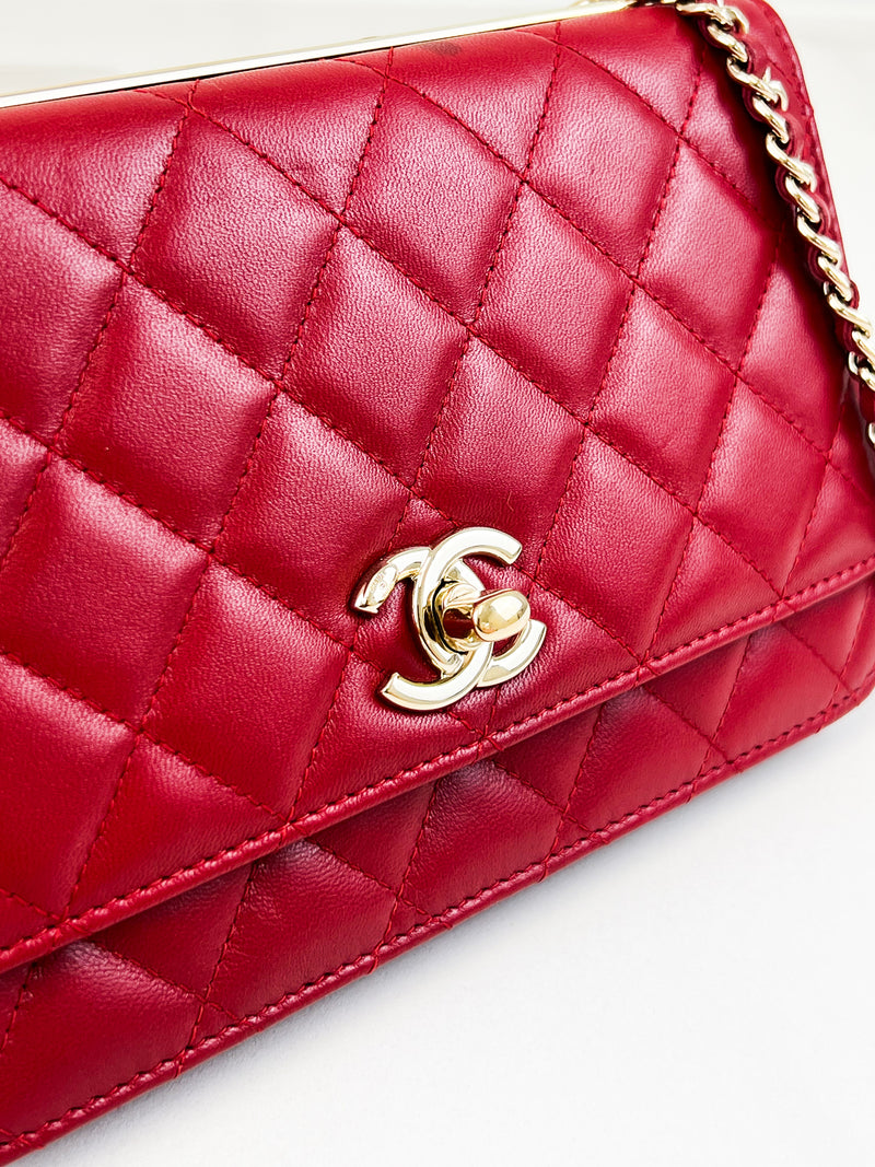 Chanel Red Trendy Wallet On Chain with Light GHW