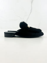 Hermes Black Suede Trocadero Mink Fur Mule Size 39