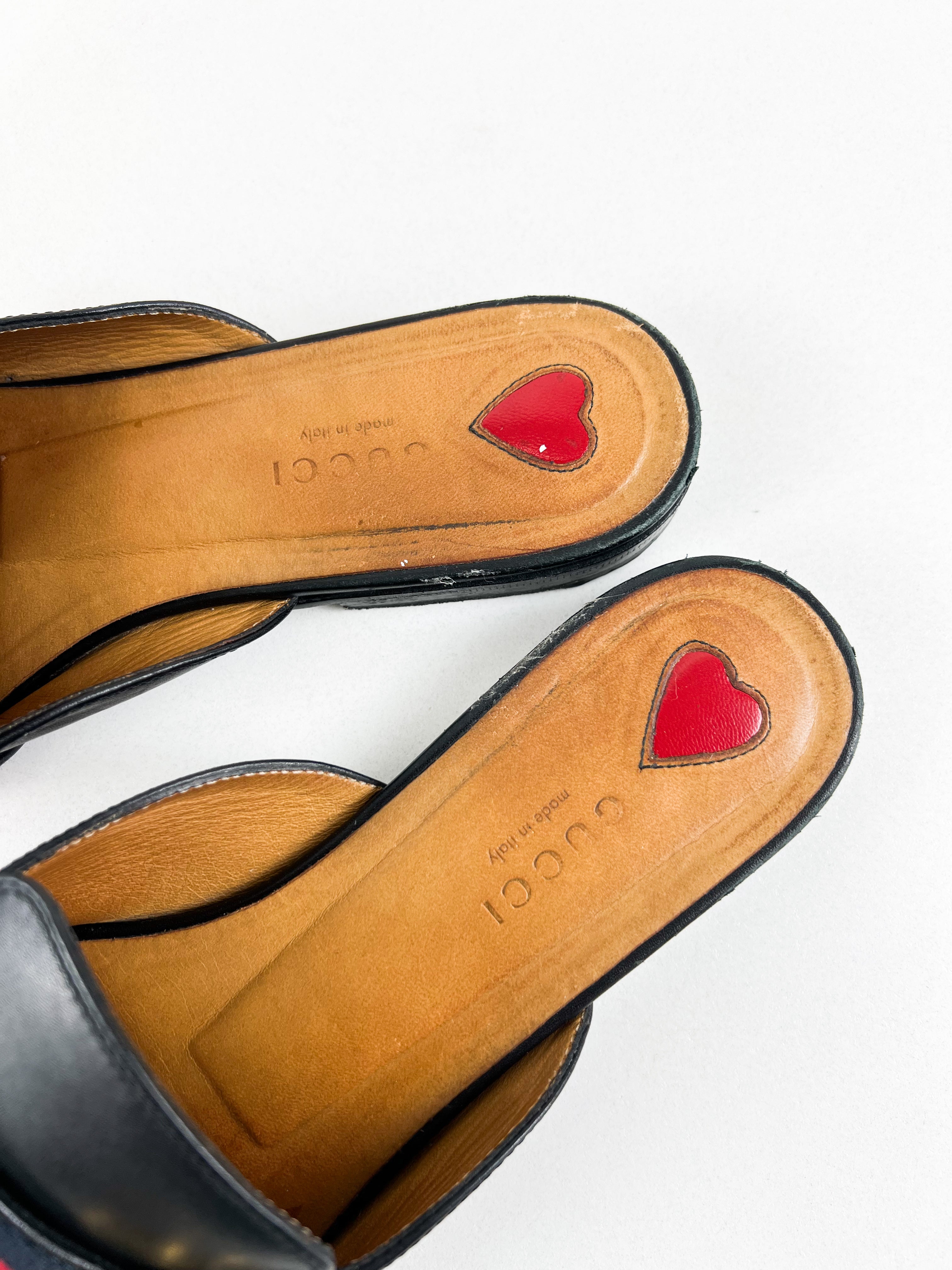 Gucci GG Peyton Leather Mules Size 37