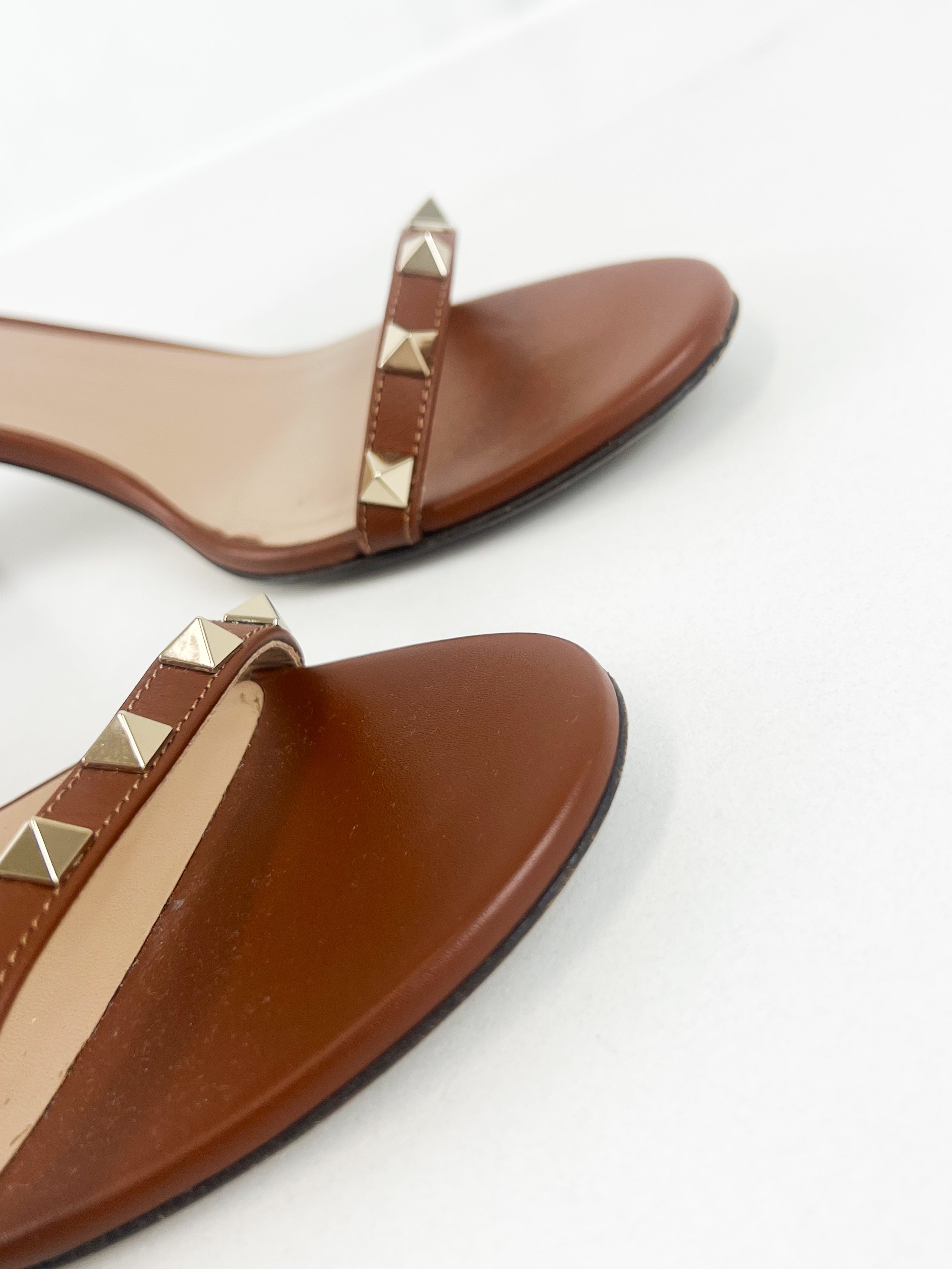 Valentino Rockstud Leather Block Sandals Size 38