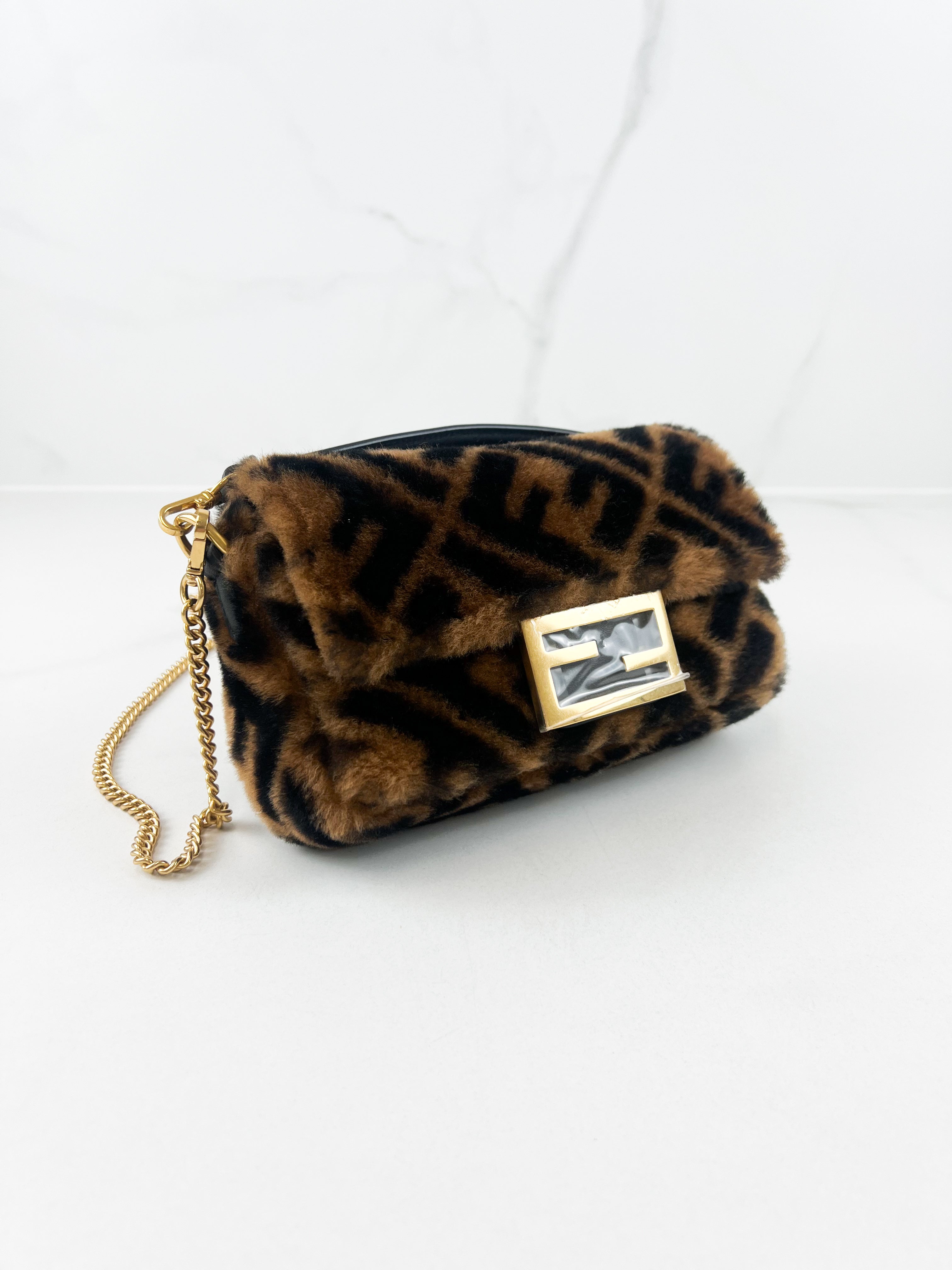 Fendi FF Baguette Shearling Mini Bag