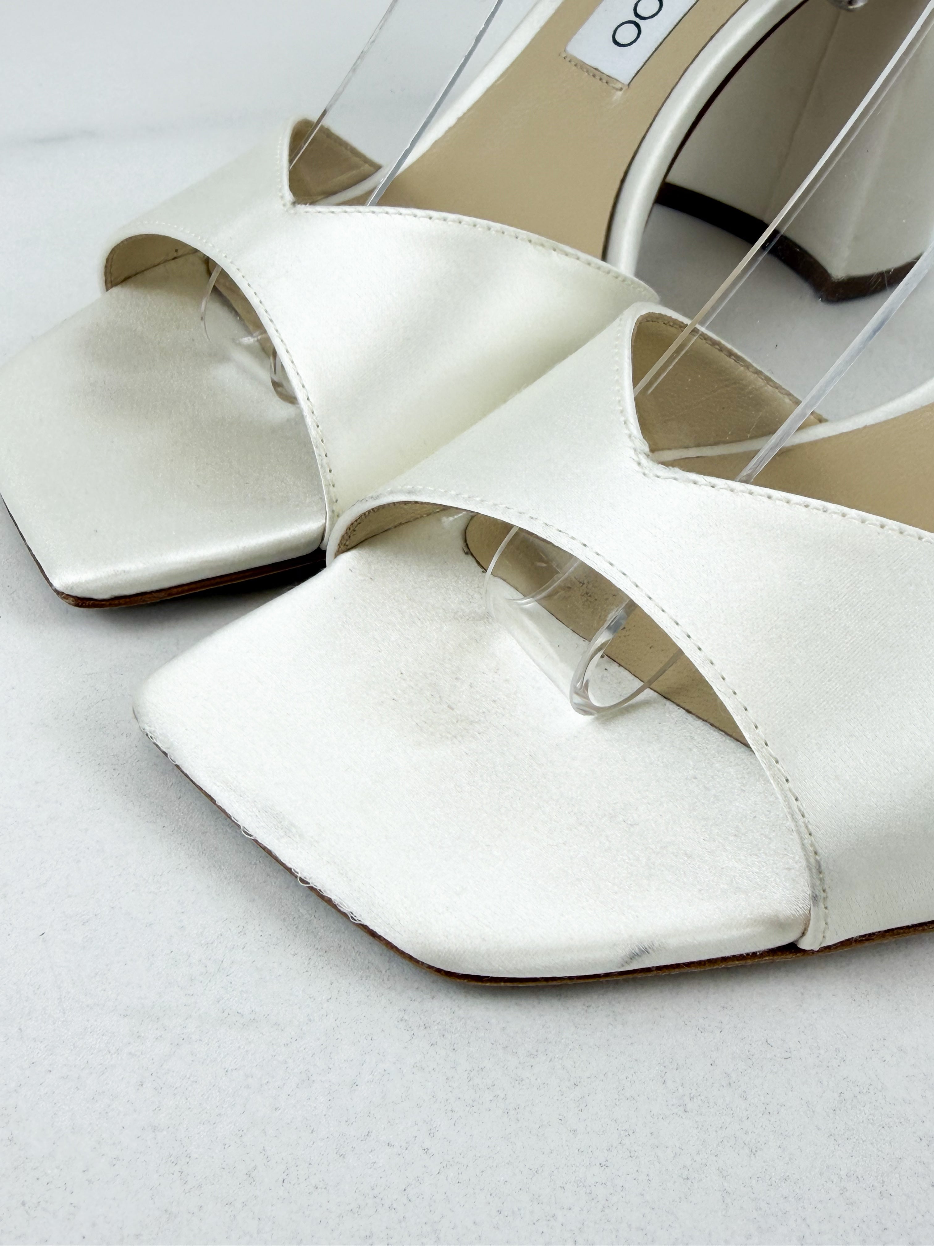 Jimmy Choo Ivory Saeda 85 Sandal Block Heel Size 40