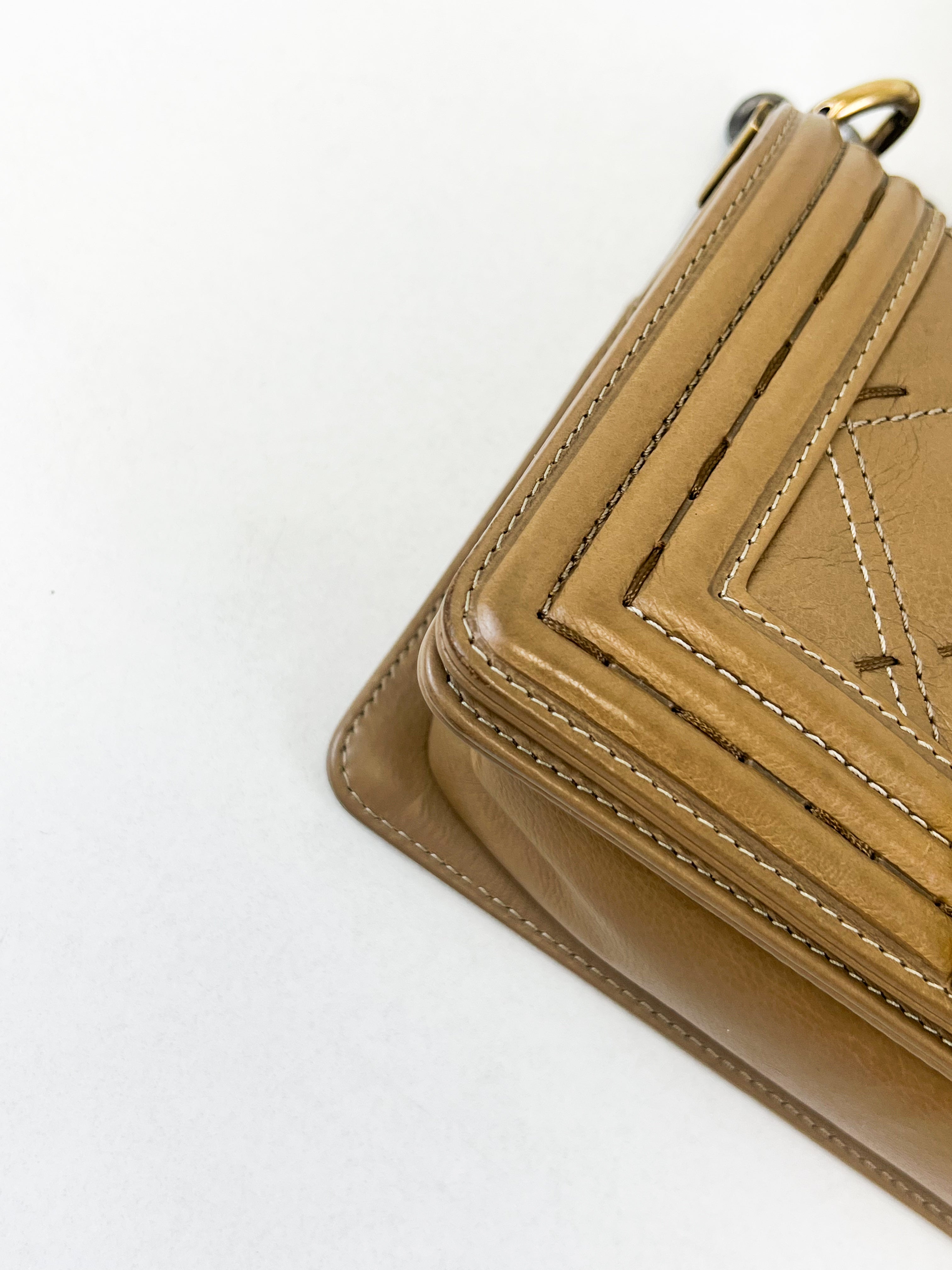 Chanel Small Beige Boy Bag Calfskin Ruthenium & Gold HW