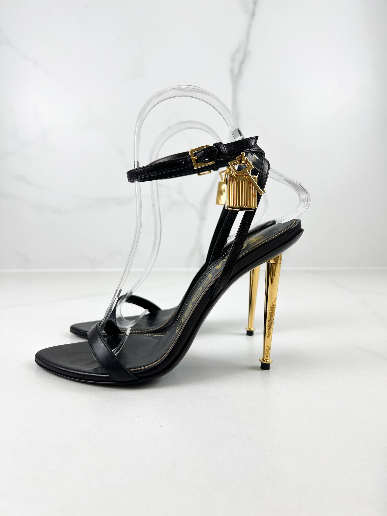 PRICE - Tom Ford Black Padlock Leather Sandal Size 36