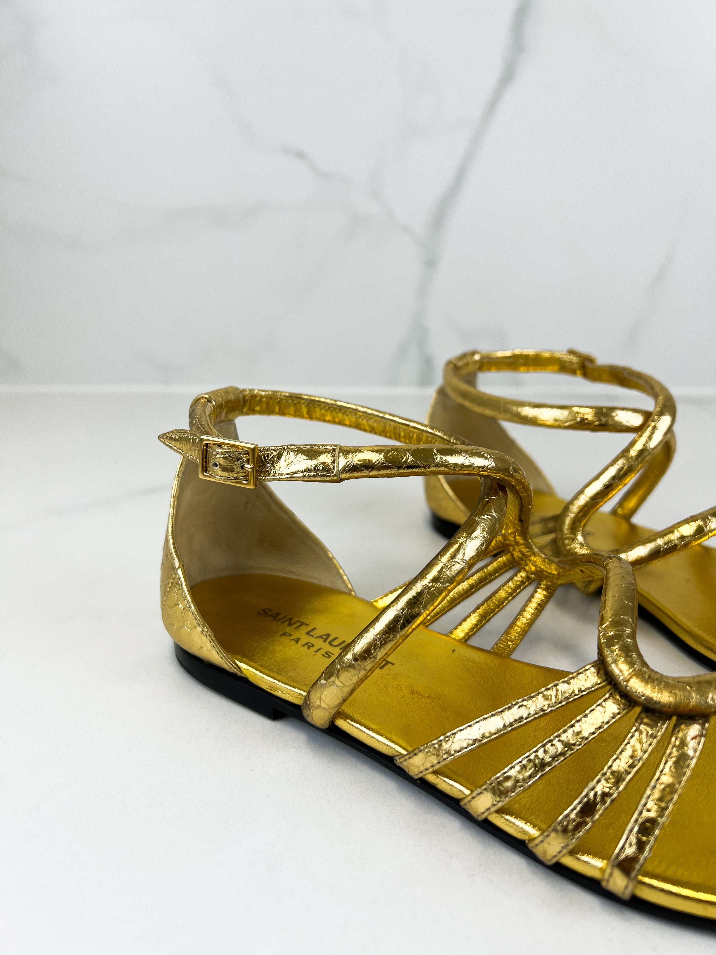 Saint Laurent Gold Flat Mules Size 36.5
