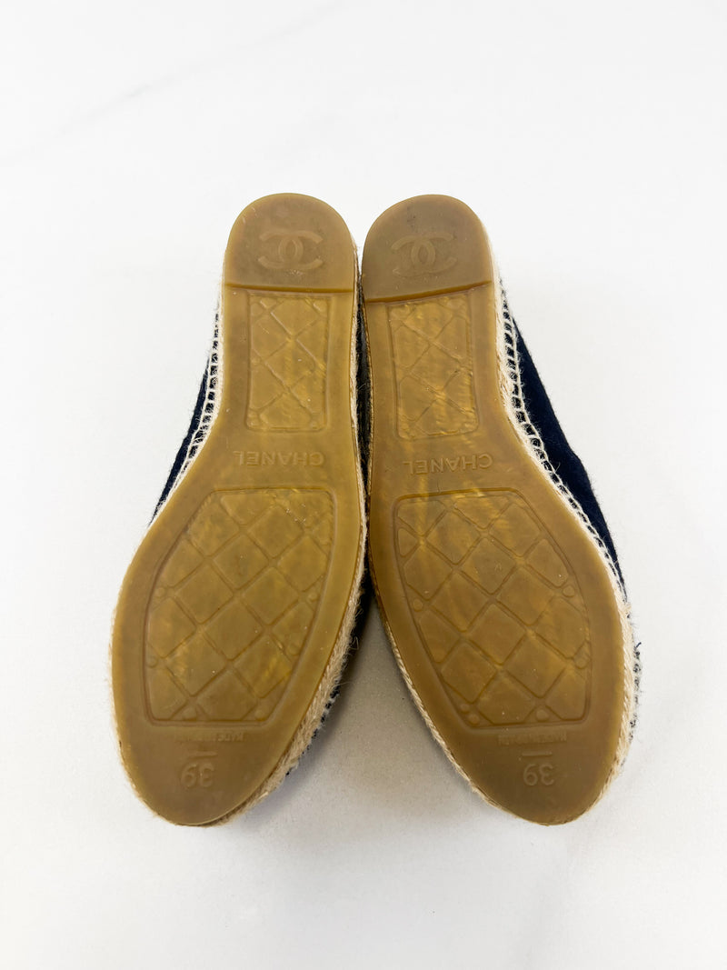 Chanel CC Logo Navy Wool Espadrille Size 39