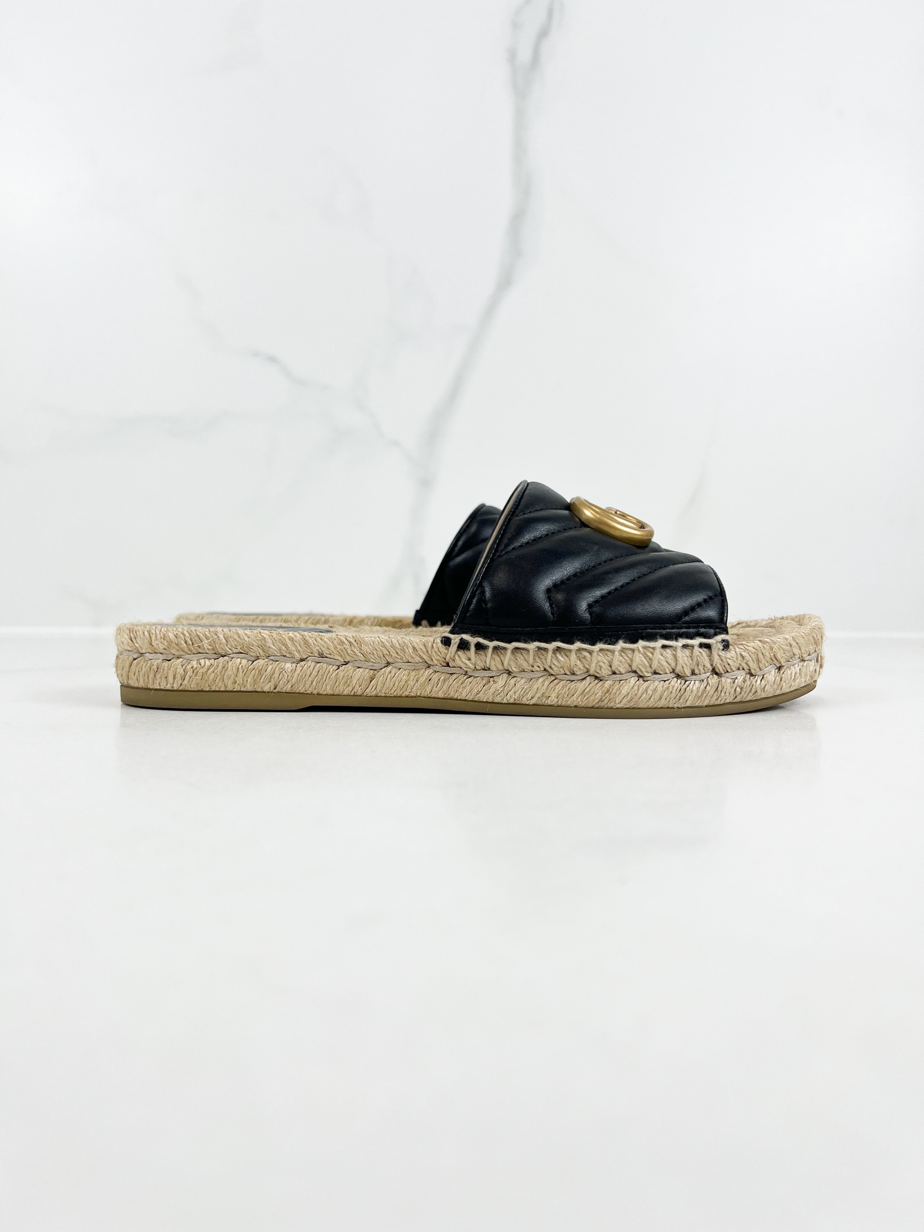 Gucci GG Marmont Canvas Espadrille Sandal Size 37