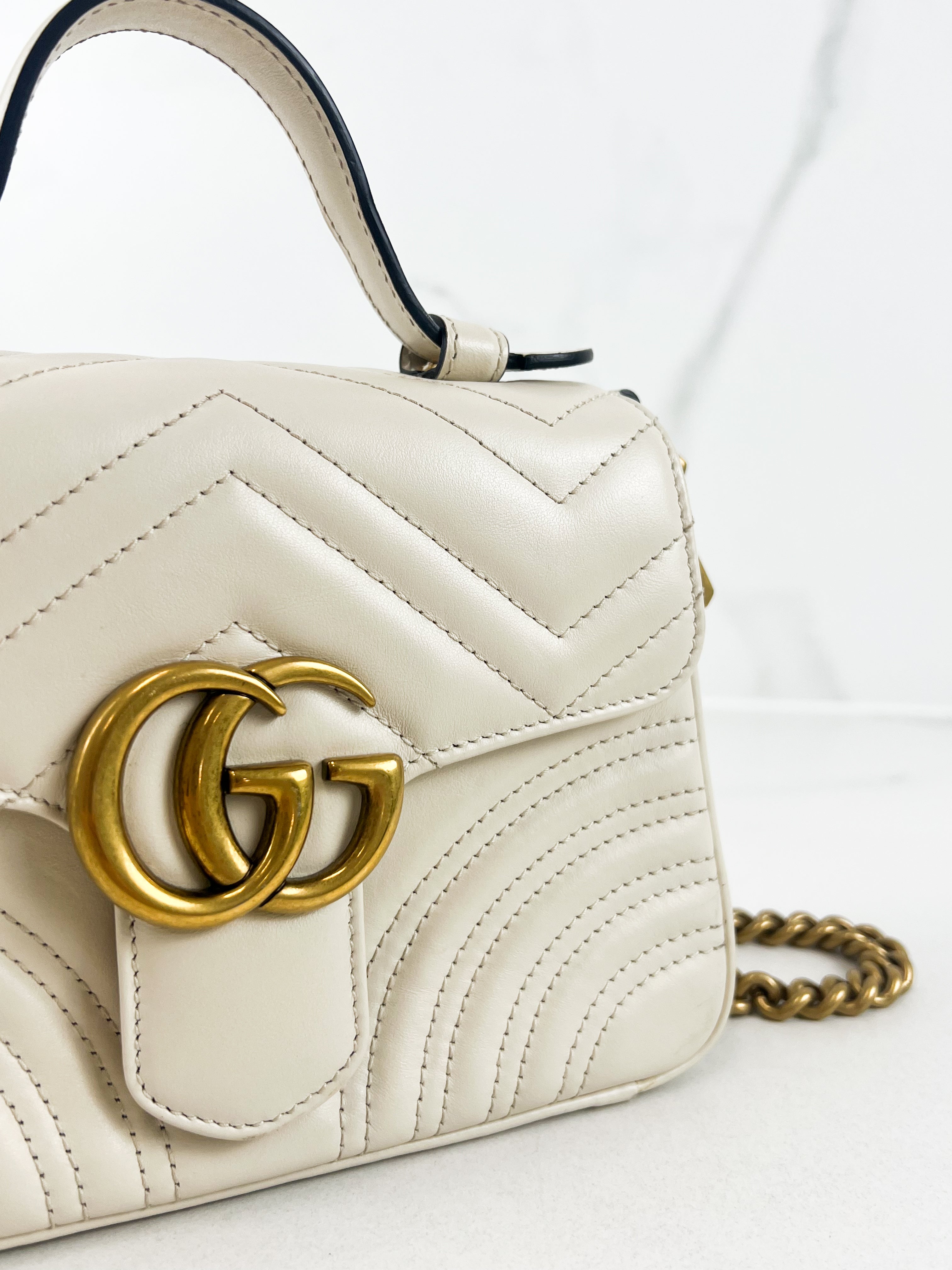 Gucci GG Marmont Matelasse Top Handle Bag in White