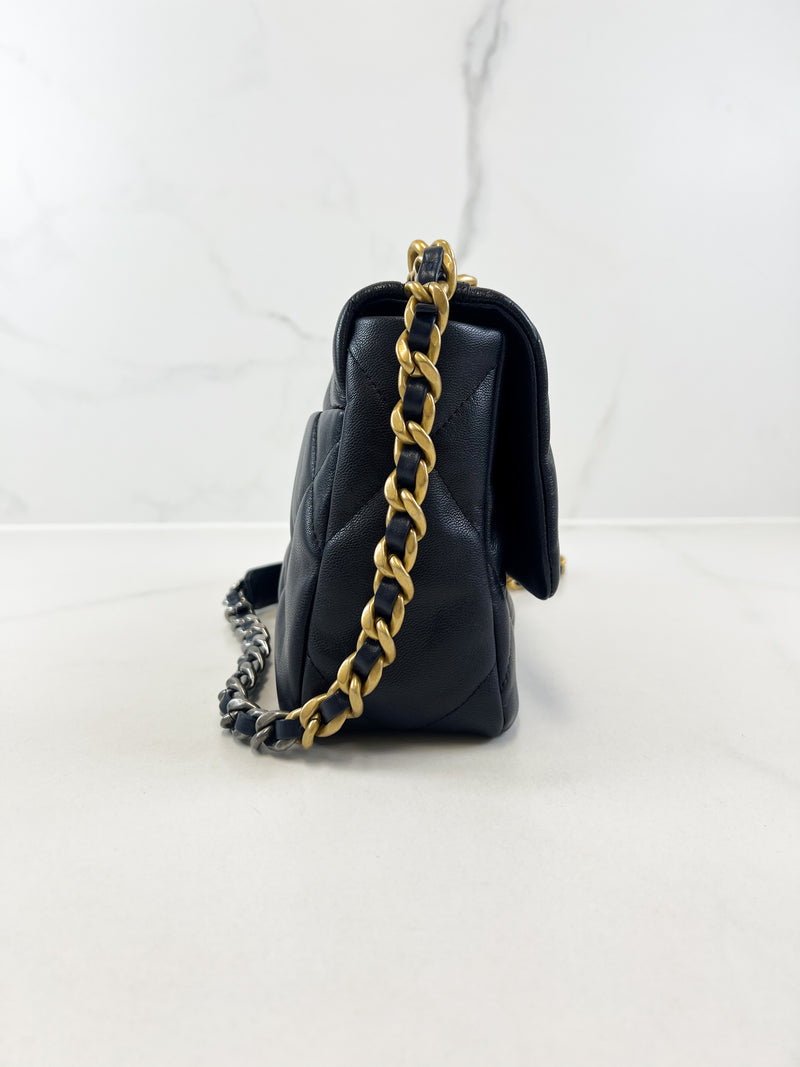 Chanel Navy Small Lambskin 19 with Gold & Silver Tone Hardware