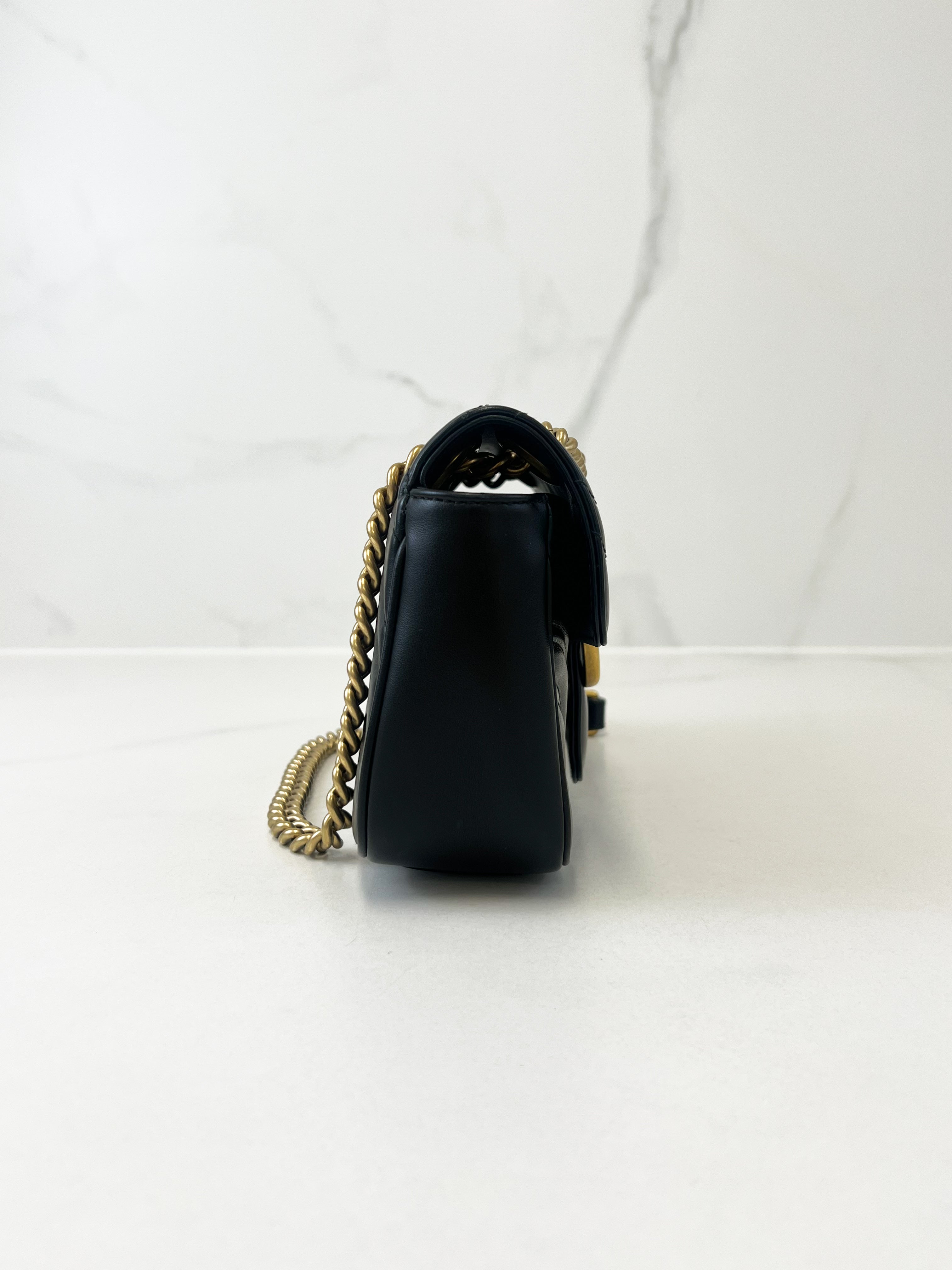 Gucci Black GG Marmont Matelasse Mini Flap Shoulder Bag