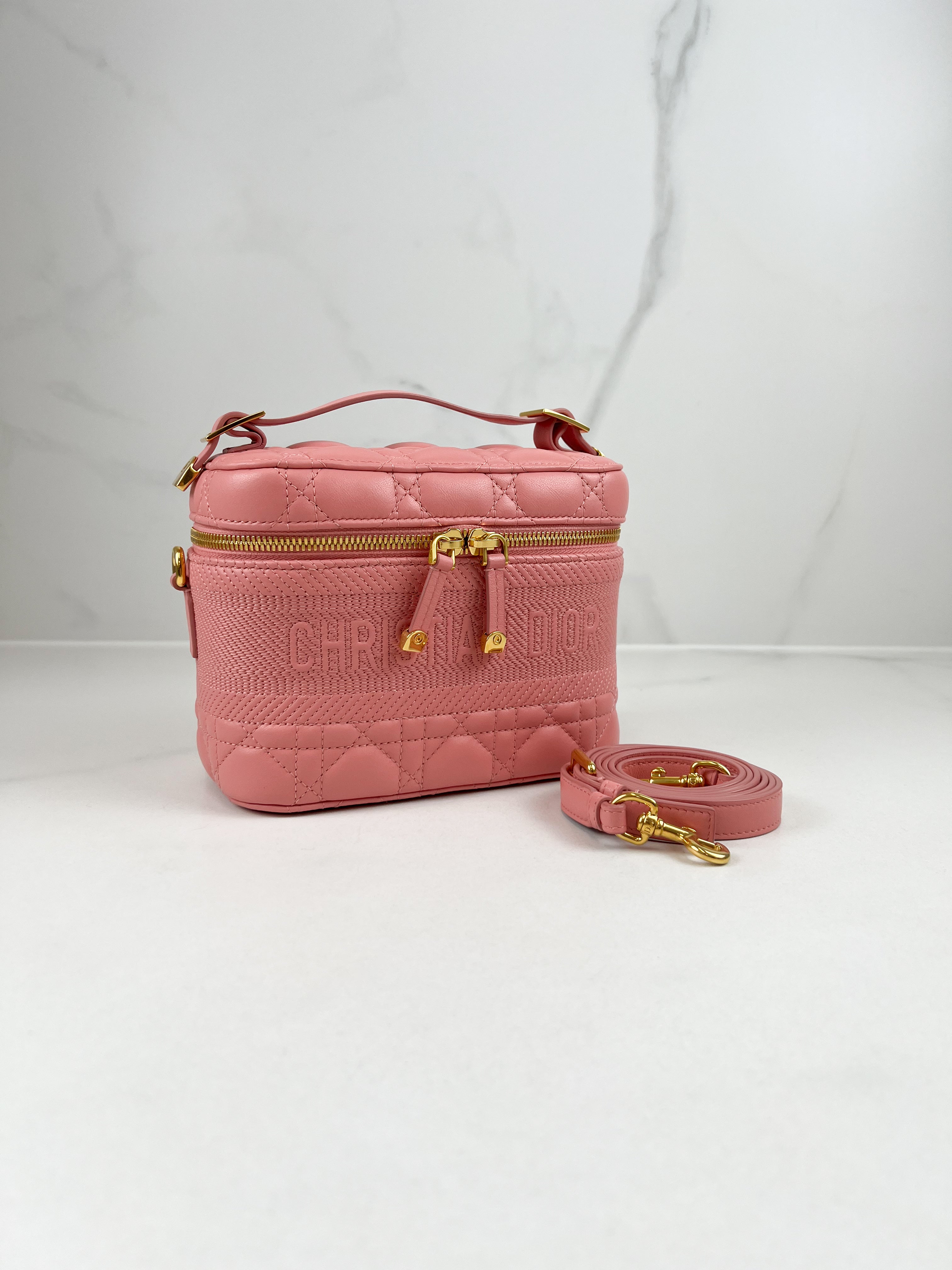 Christian Dior Travel Vanity Case in Pink Cannage Lambskin