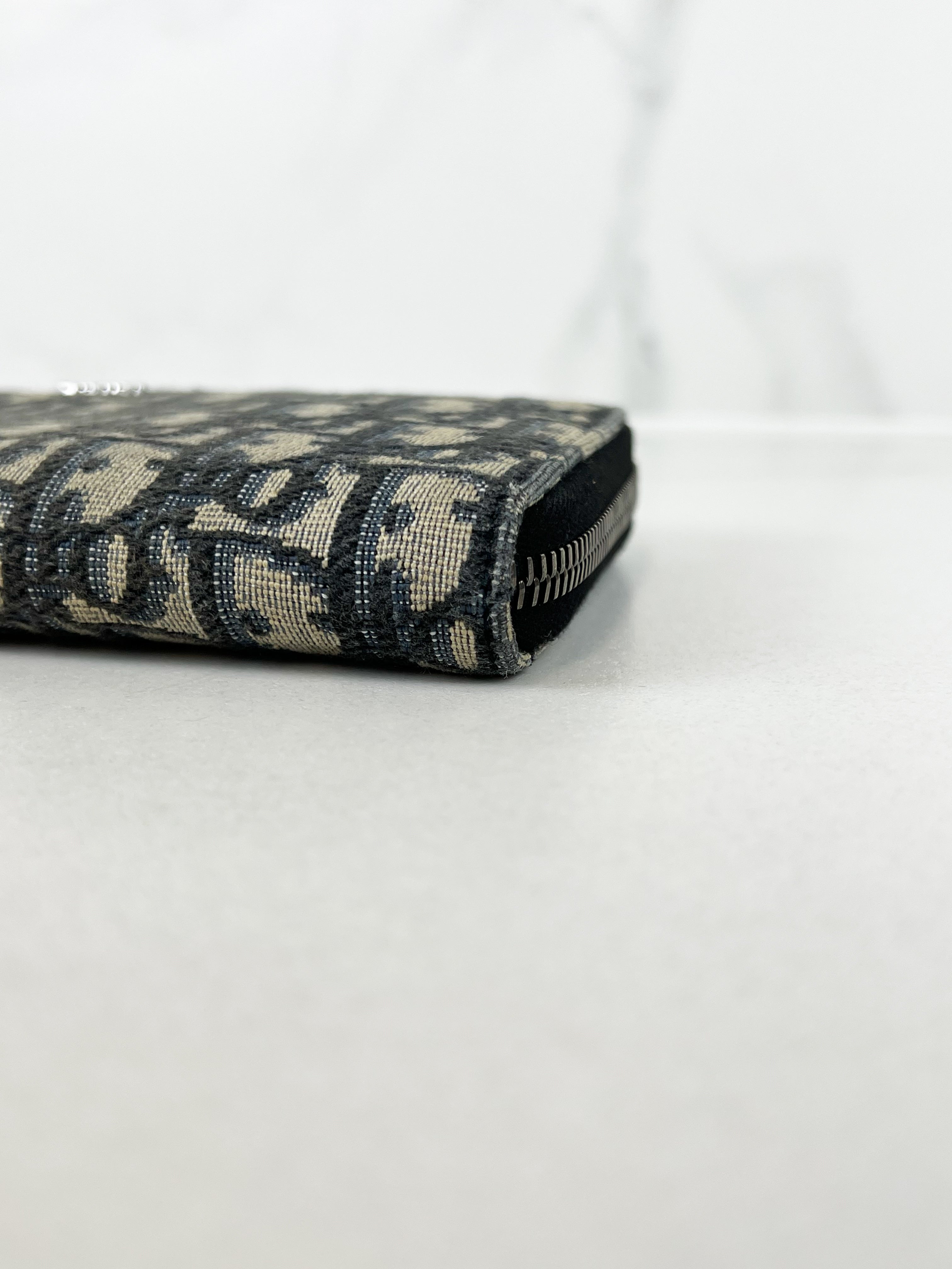 Christian Dior Navy Oblique Zipper Wallet