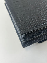 Saint Laurent Sunset Medium Black Croc Shoulder Bag with SHW