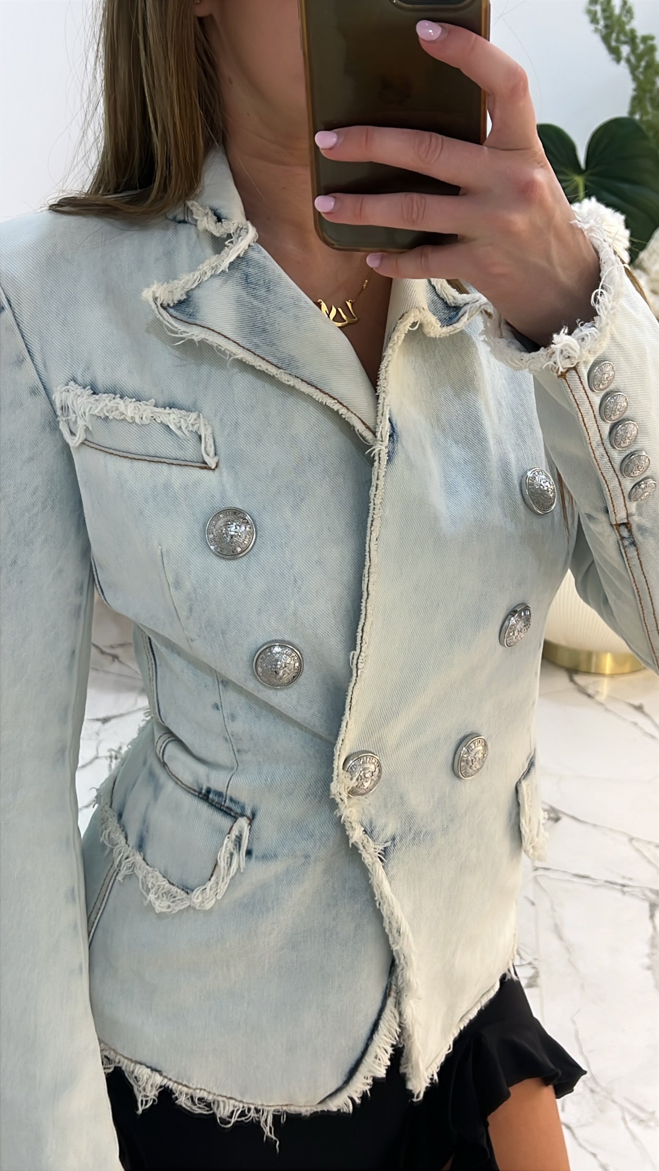 Balmain Blazer with Silver Buttons in Denim Size 34 (6)