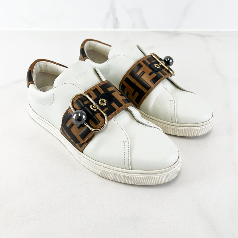 Fendi White FF Leather Sneakers Size 38