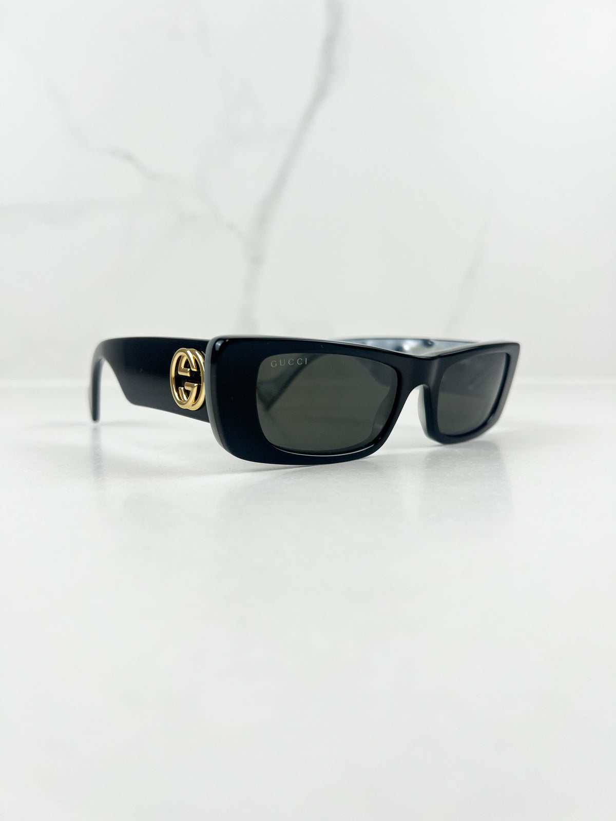 Gucci GG Logo Black Rectangular Acetate Frame Sunglasses