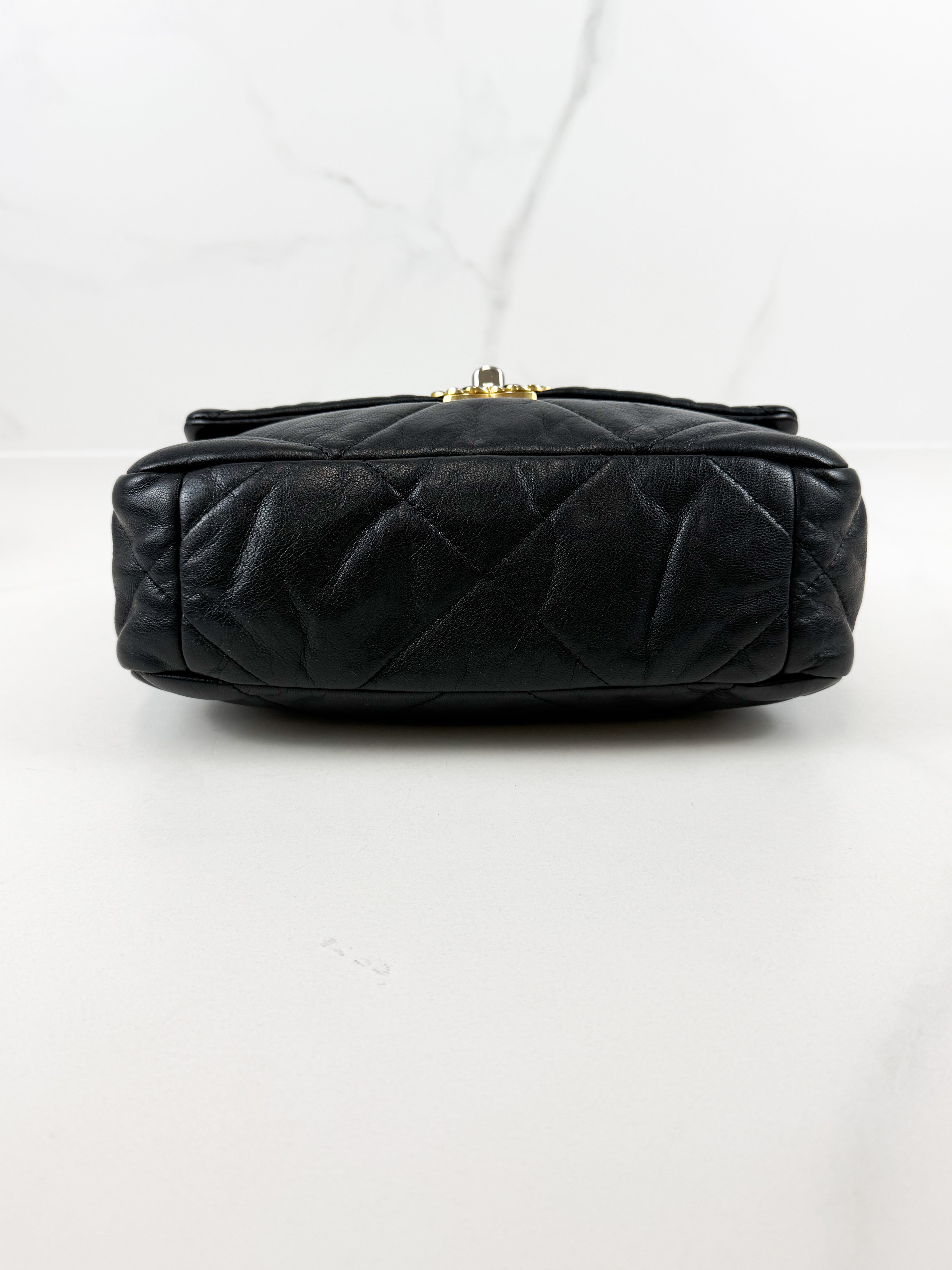 Chanel Black Small Lambskin 19 with Gold & Silver Tone Hardware