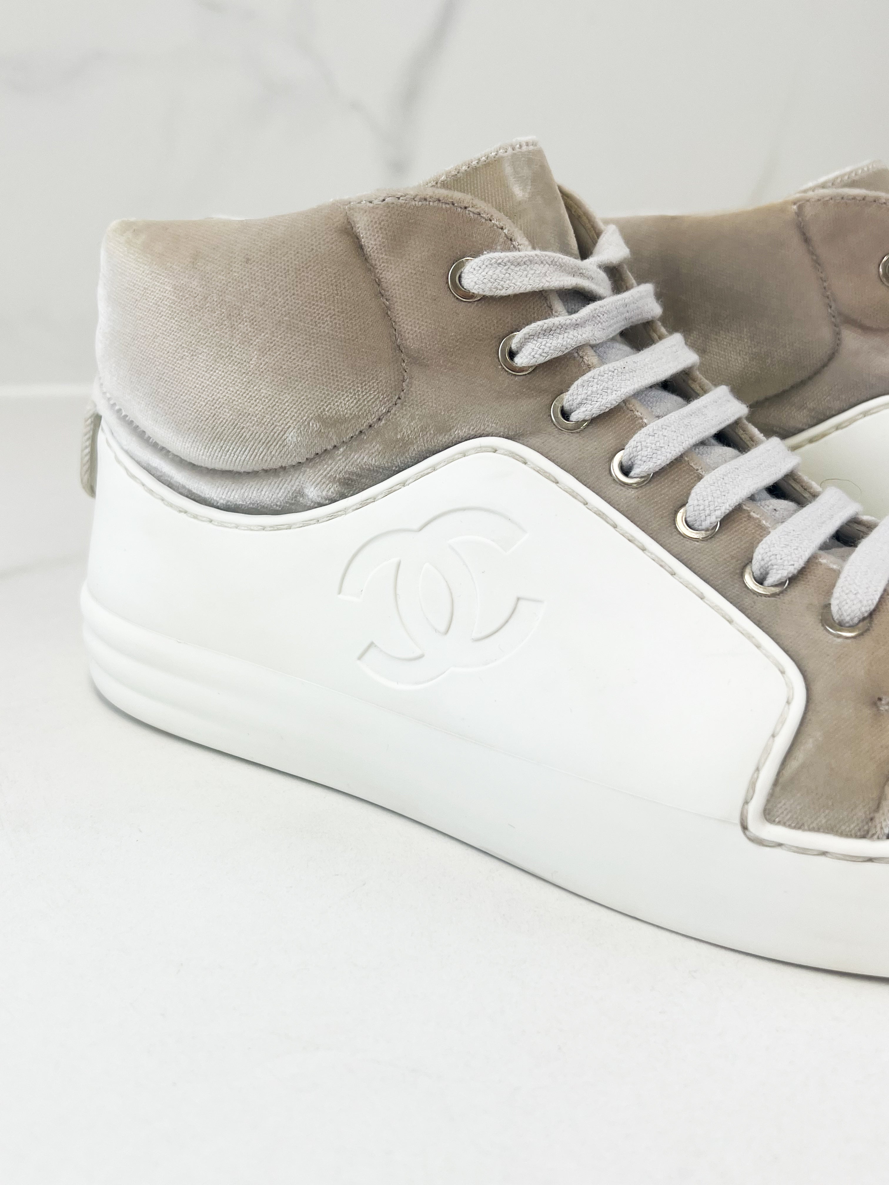 Chanel CC Velvet Leather Sneaker Size 37.5