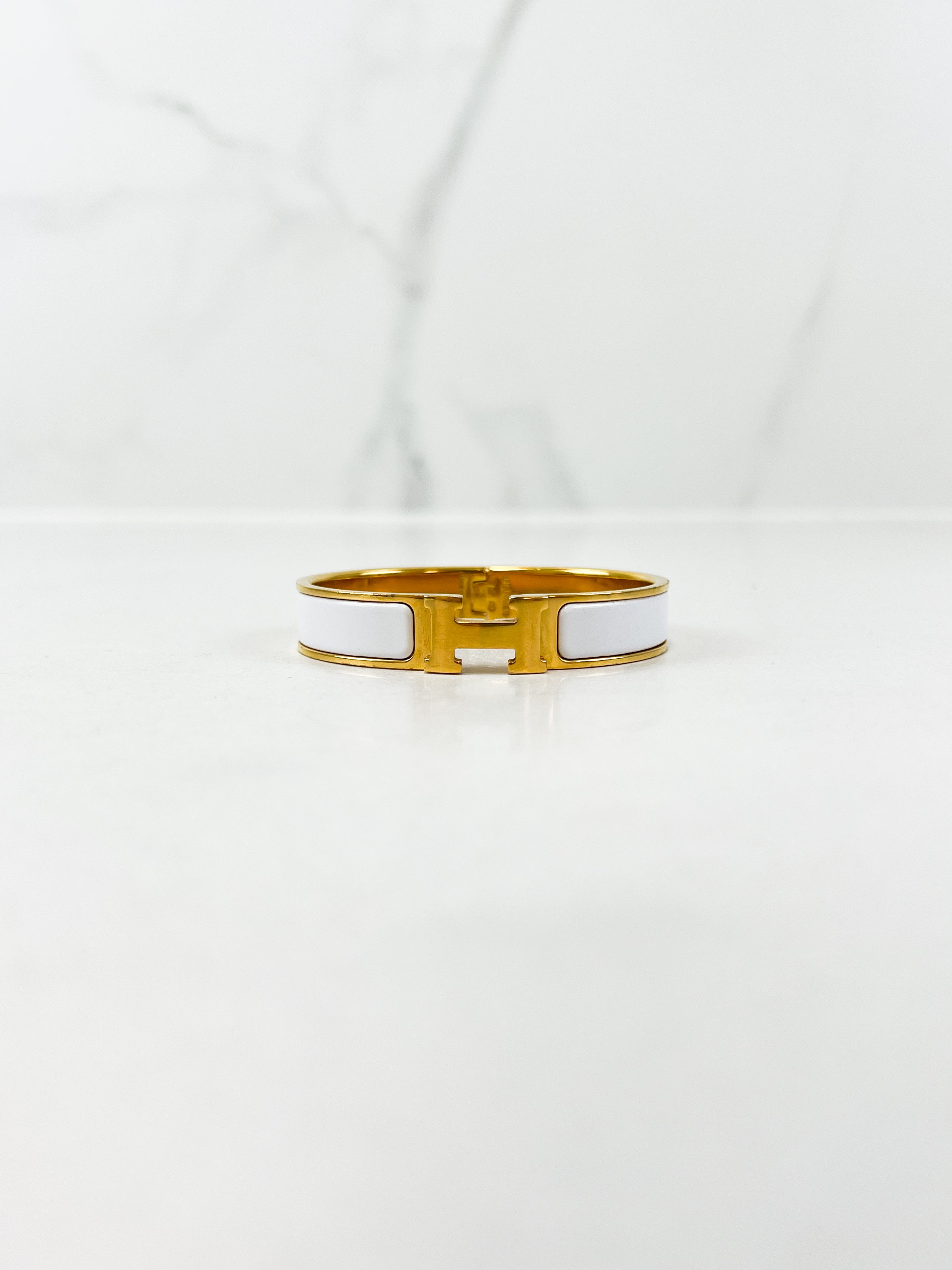 Hermes Clic H White Enamel Bracelet