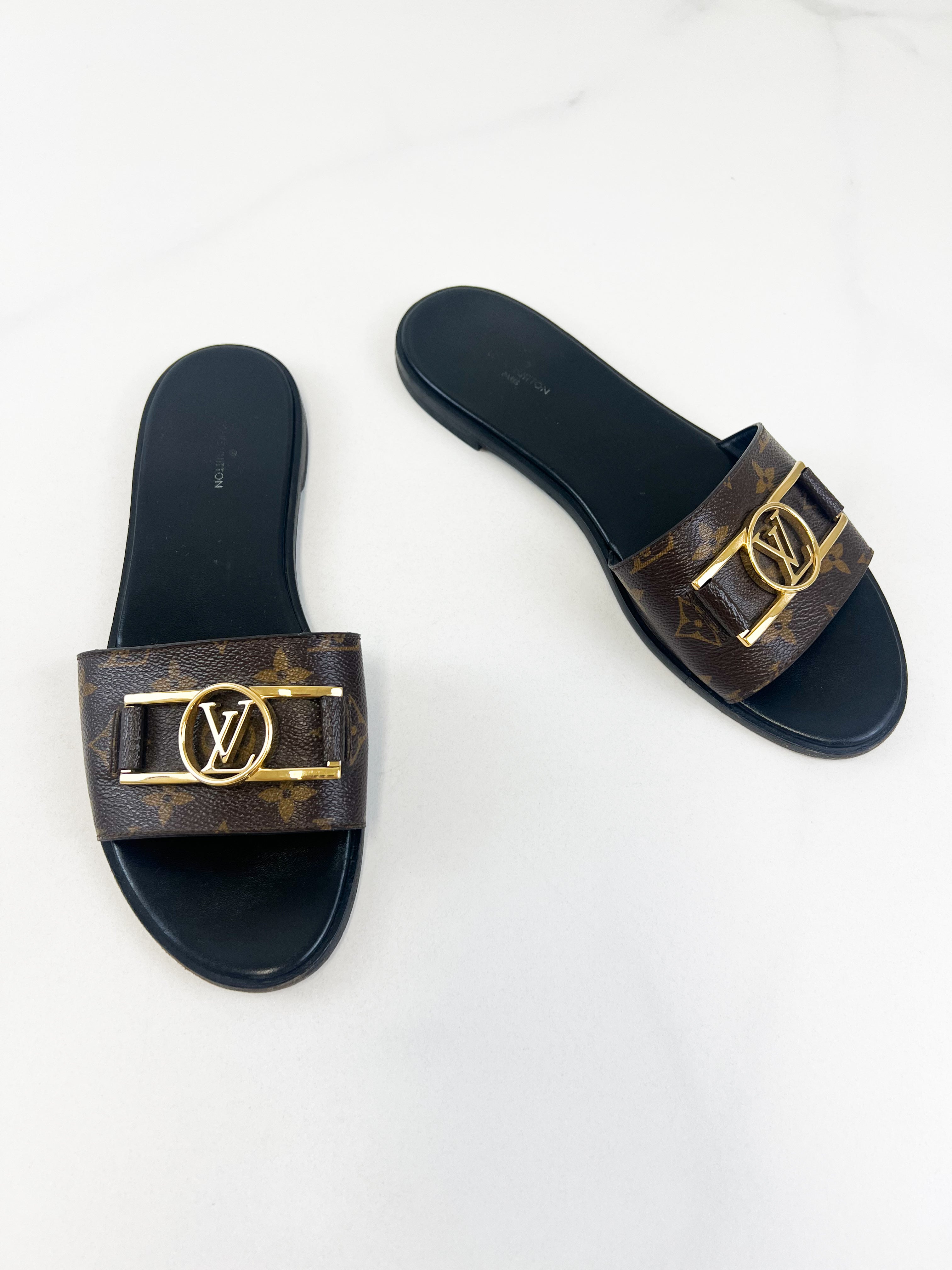 Louis Vuitton Monogram Lock It Flat Slides Size 40